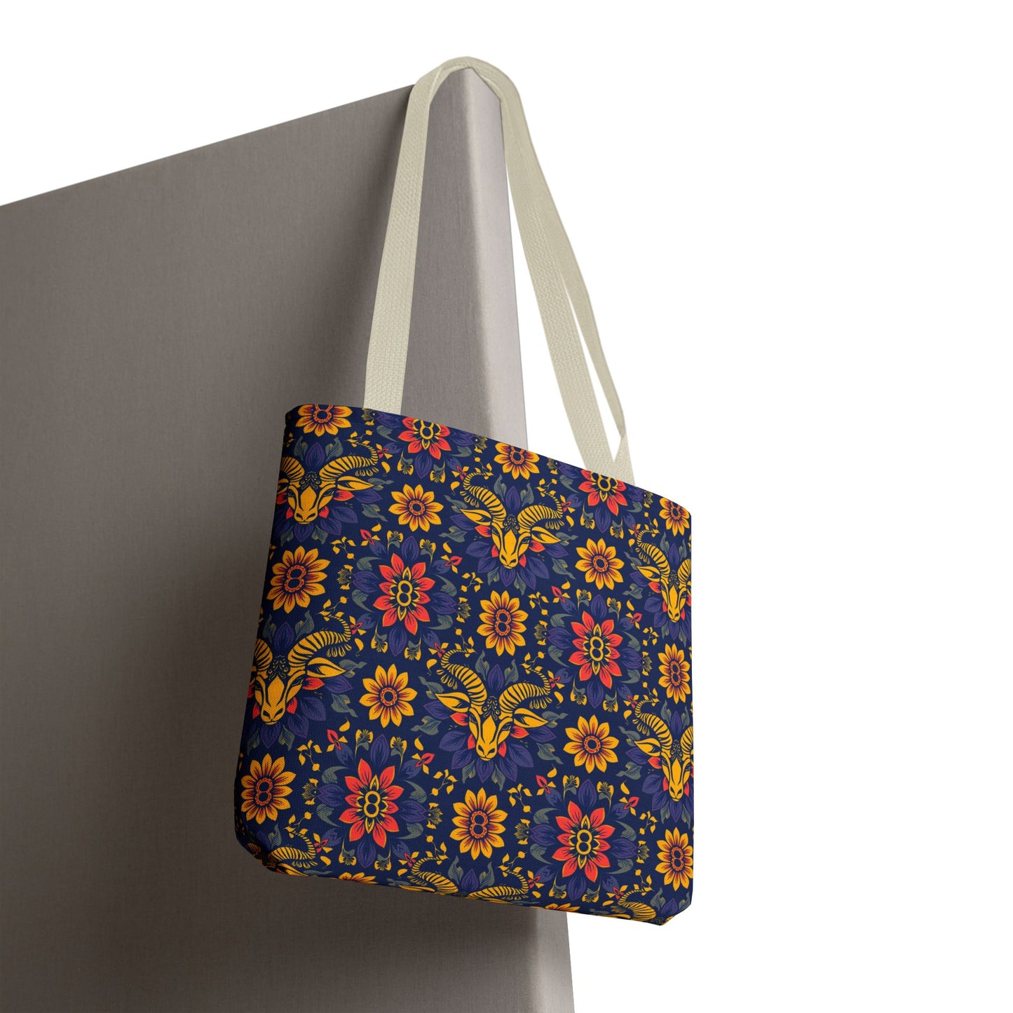 Tote Bag, (AOP), Taurus, Zodiac v3, Flower Pattern