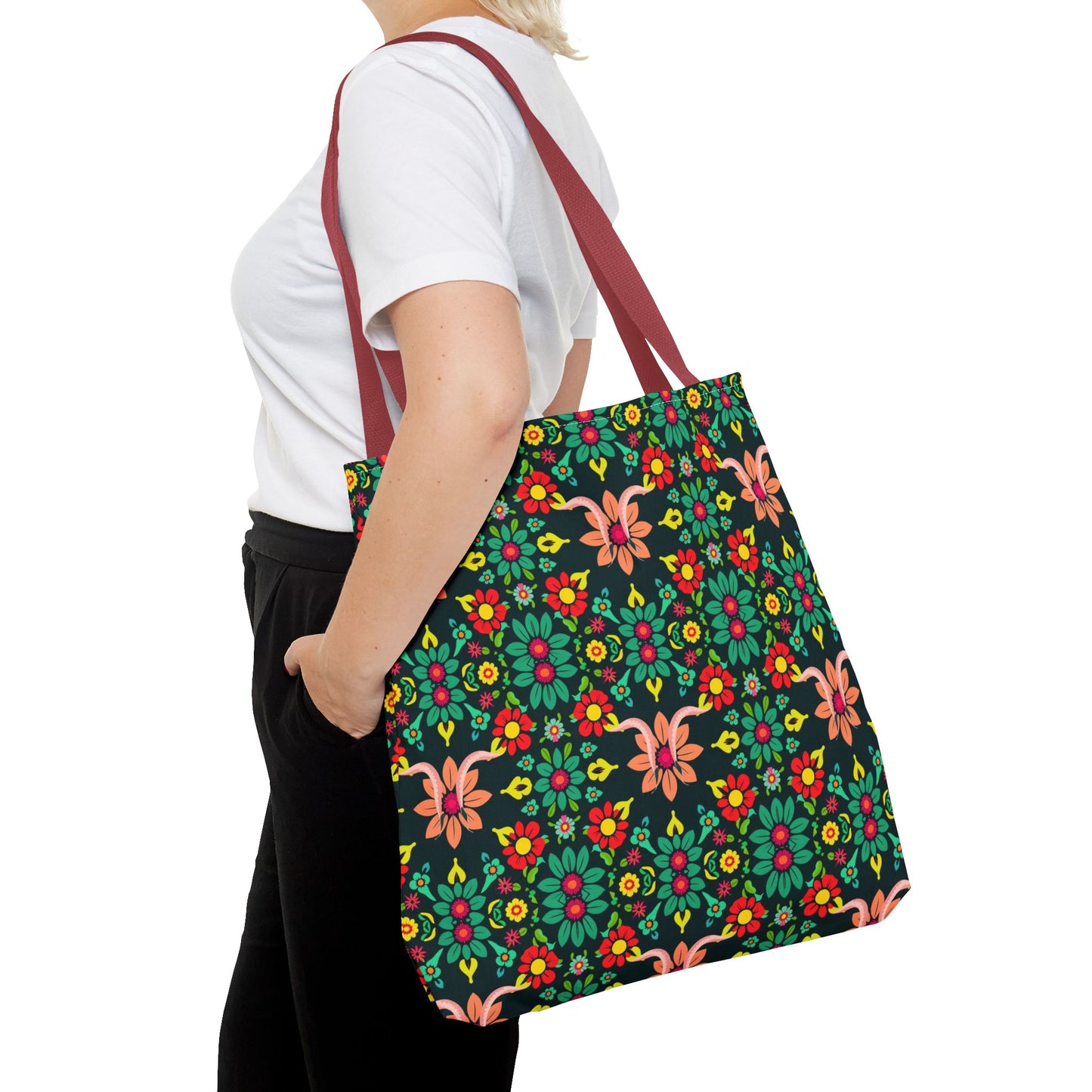 Tote Bag, (AOP), Aquarius, Zodiac v1, Flower Pattern