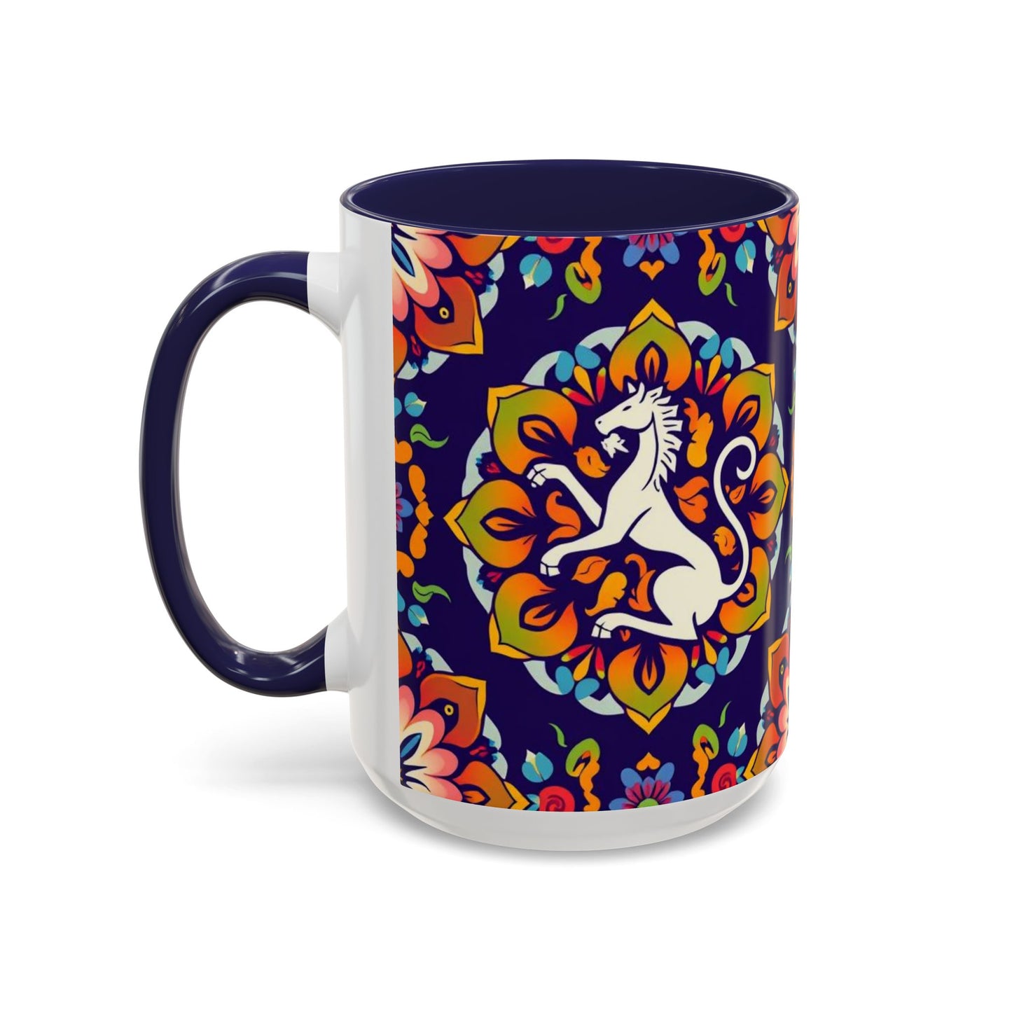 Accent Coffee Mug, Virgo, Zodiac v4. Flower Pattern, (11, 15oz)