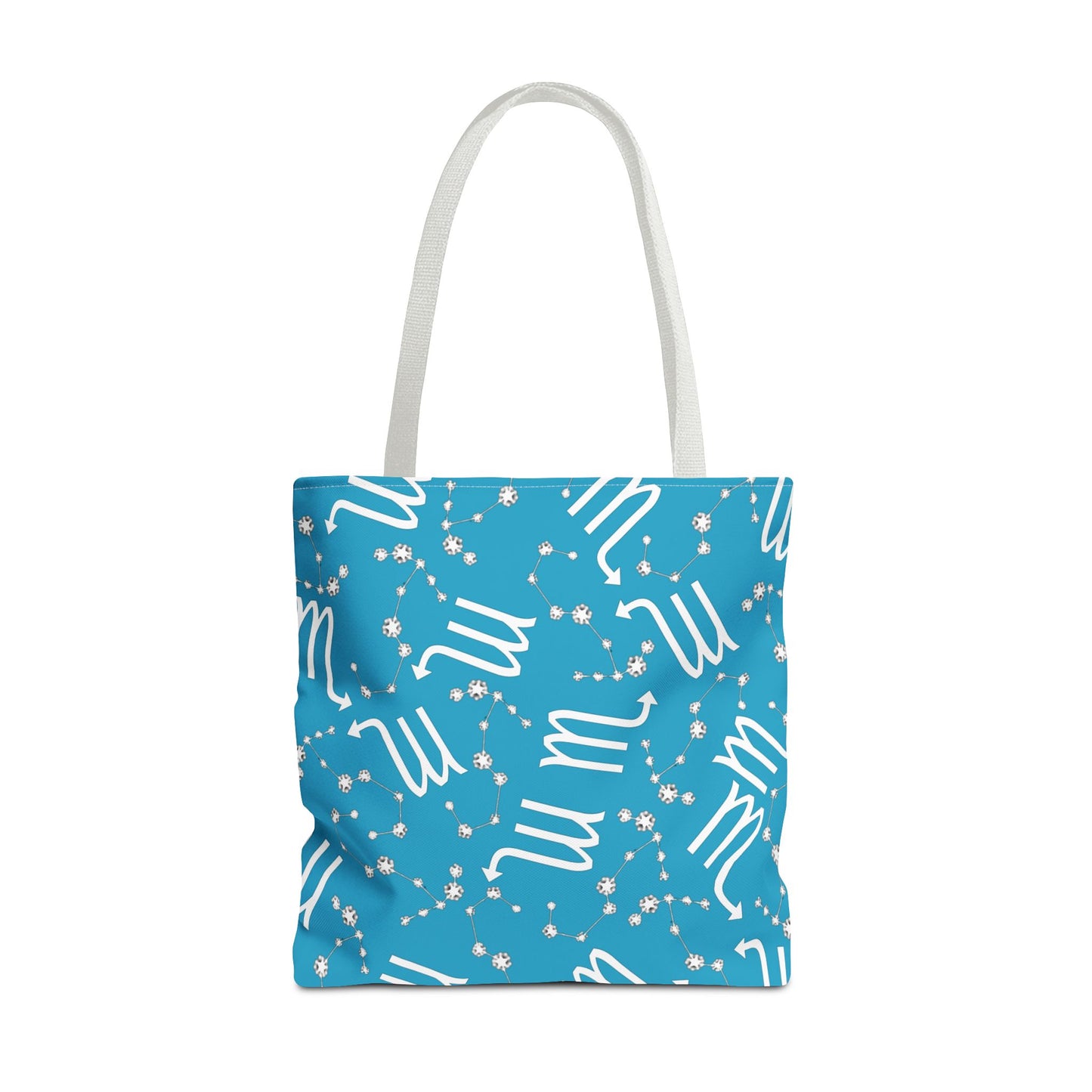 Tote Bag, Scorpio Zodiac Sign, AOP, (Turquoise, White)
