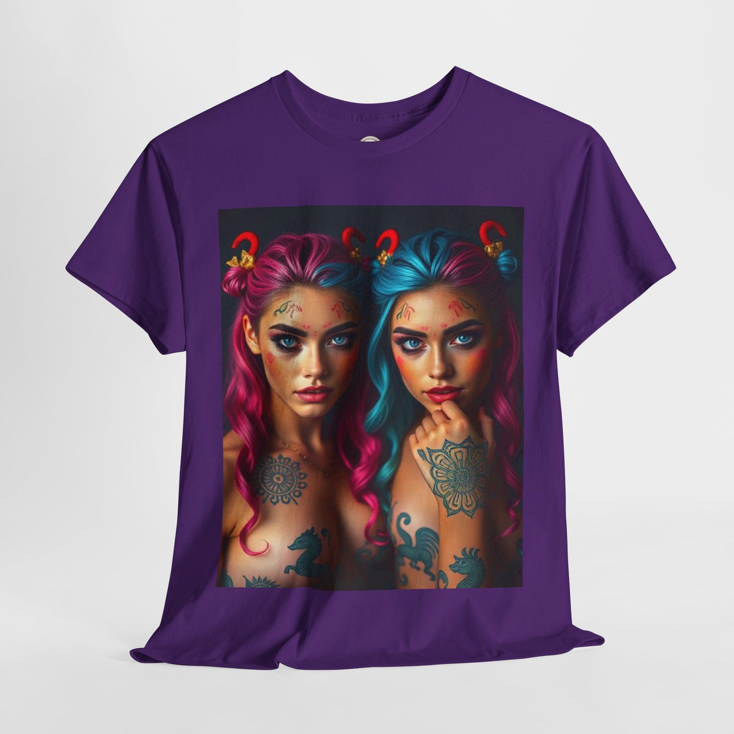 Unisex Heavy Cotton T-Shirt, Gemini, Zodiac v1, Sexy Art