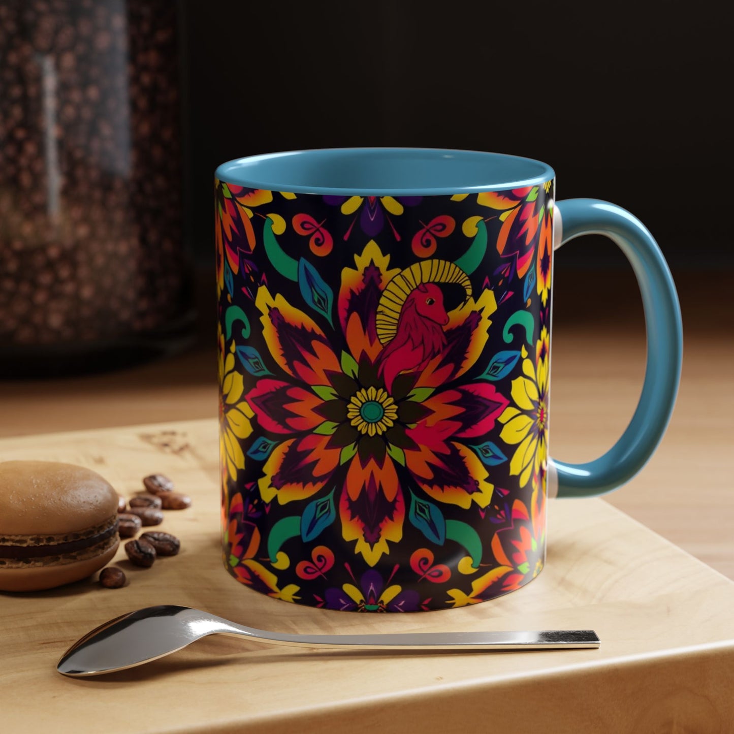 Accent Coffee Mug, Capricorn, Zodiac v4, Flower Pattern, (11, 15oz)