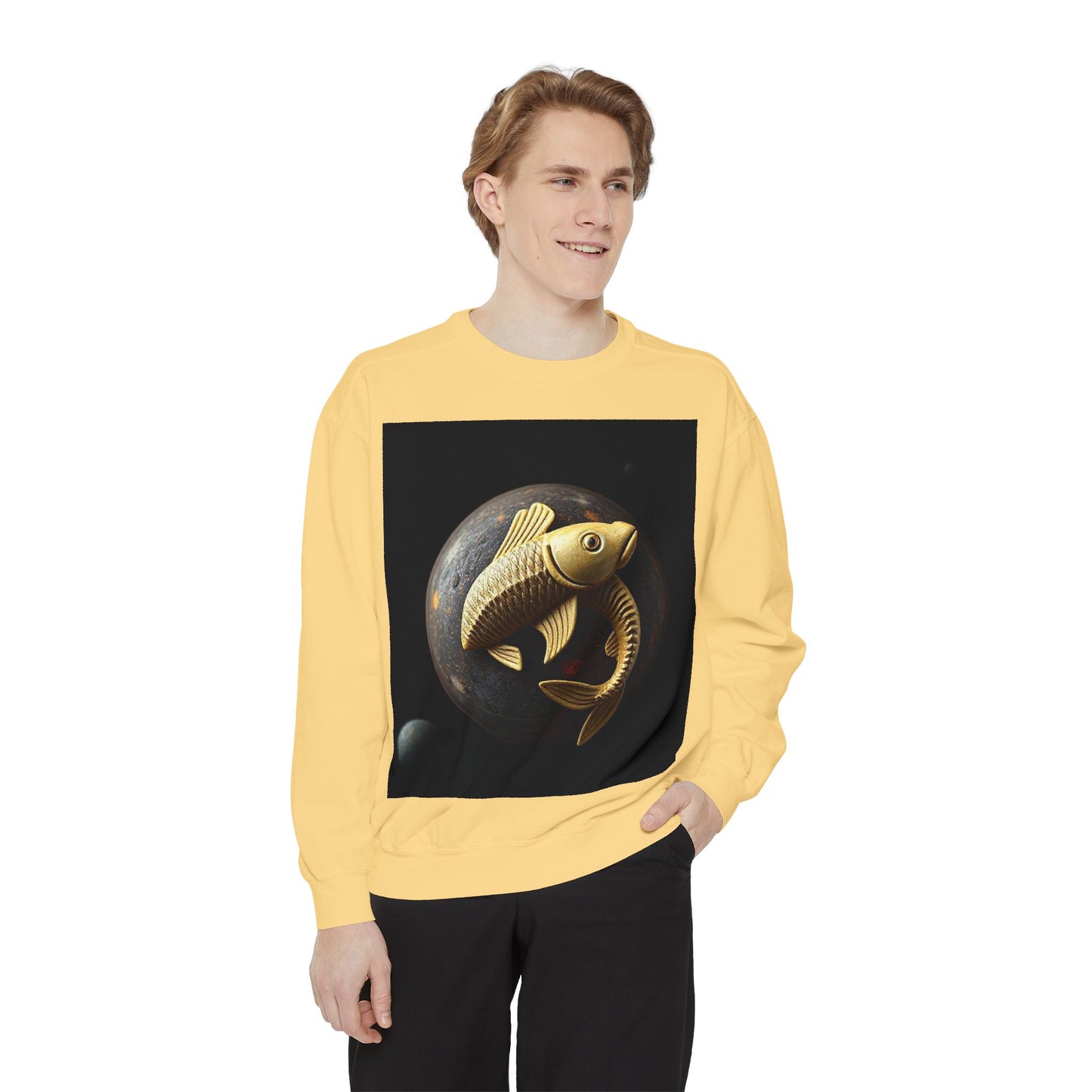 Garment-Dyed Sweatshirt, Unisex, Space Animal Design v1, Pisces