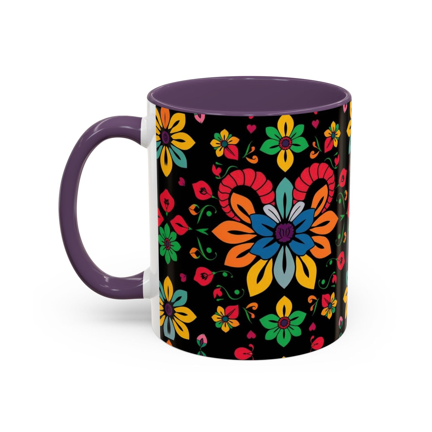 Accent Coffee Mug, Aries, Zodiac v3, Flower Pattern, (11, 15oz)
