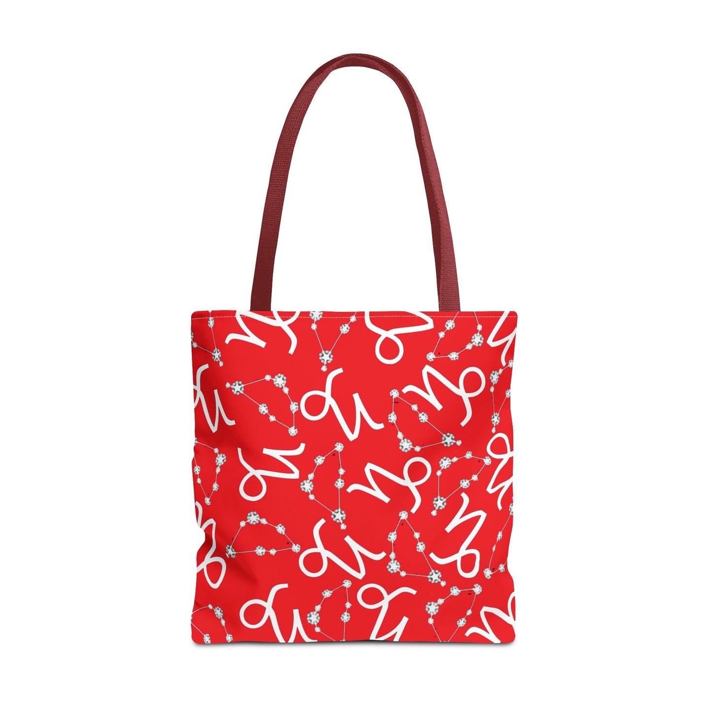 Tote Bag, Capricorn Zodiac Sign, AOP, (Red, White)