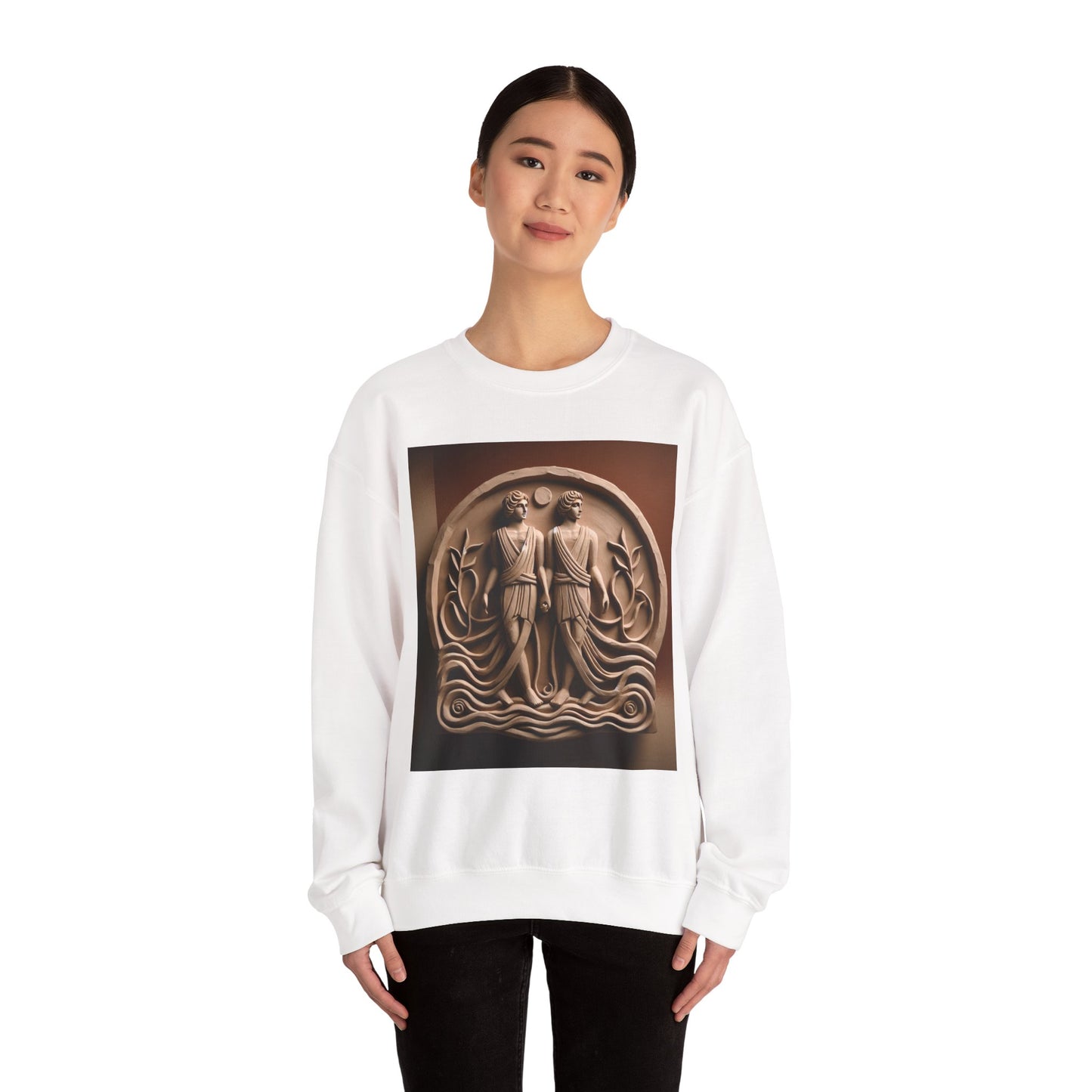 Unisex Heavy Blend™ Crewneck Sweatshirt, Stone Twins, Gemini Zodiac Design