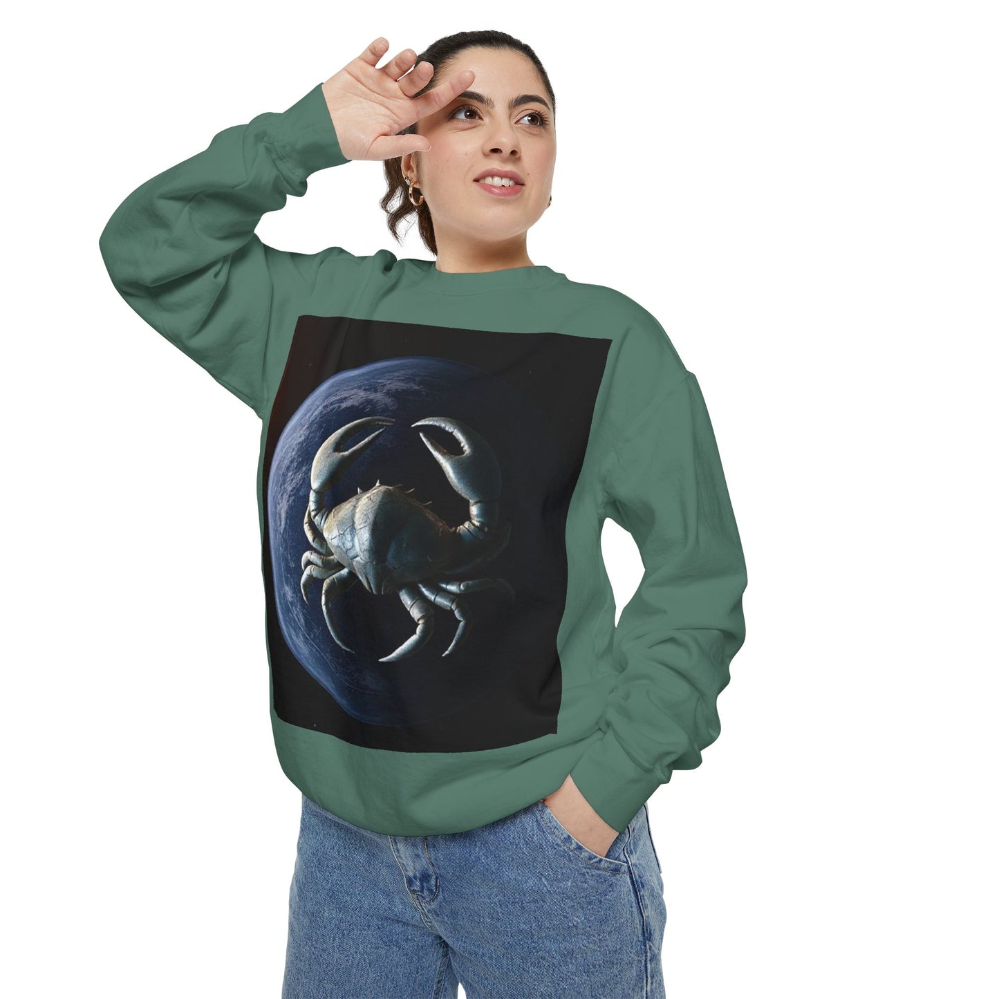 Garment-Dyed Sweatshirt, Unisex, Space Animal Design, Cancer