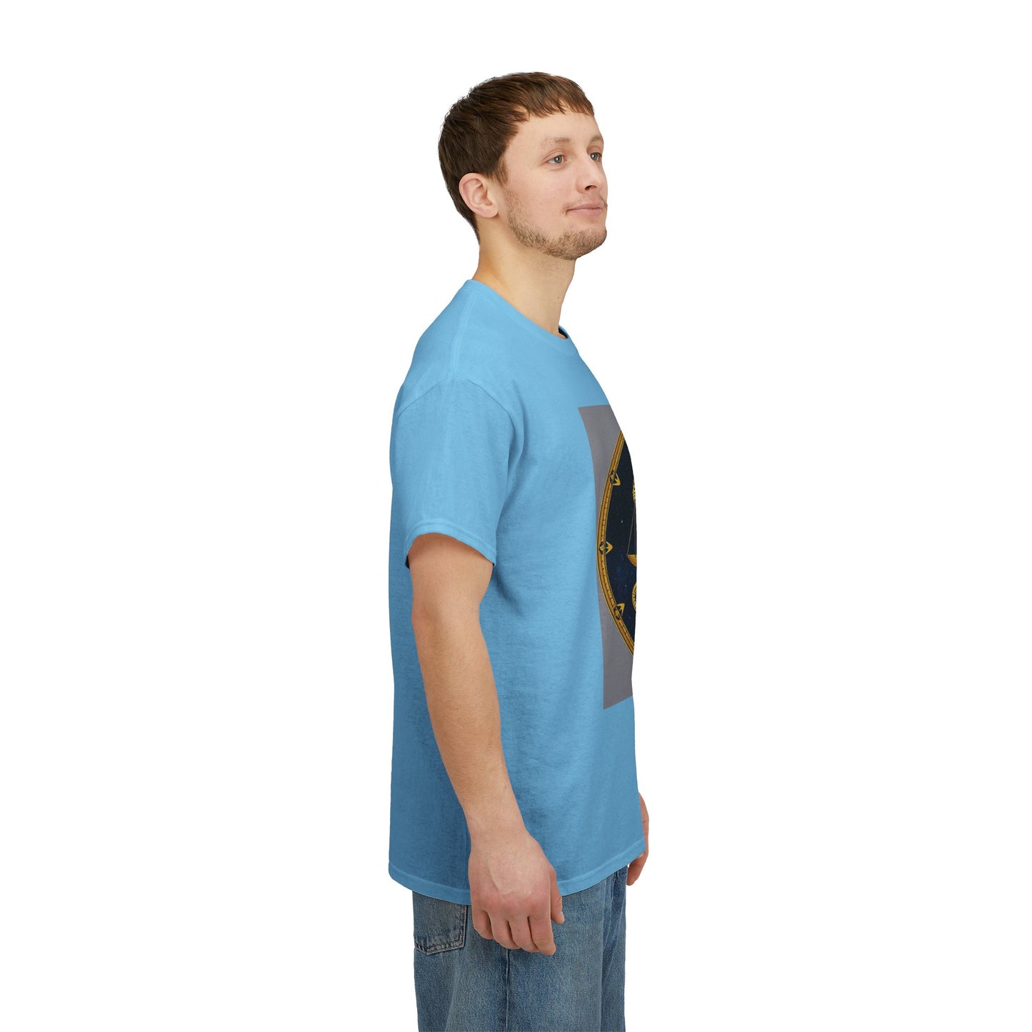 Unisex Heavy Cotton T-Shirt, Gold Libra God, Zodiac Design
