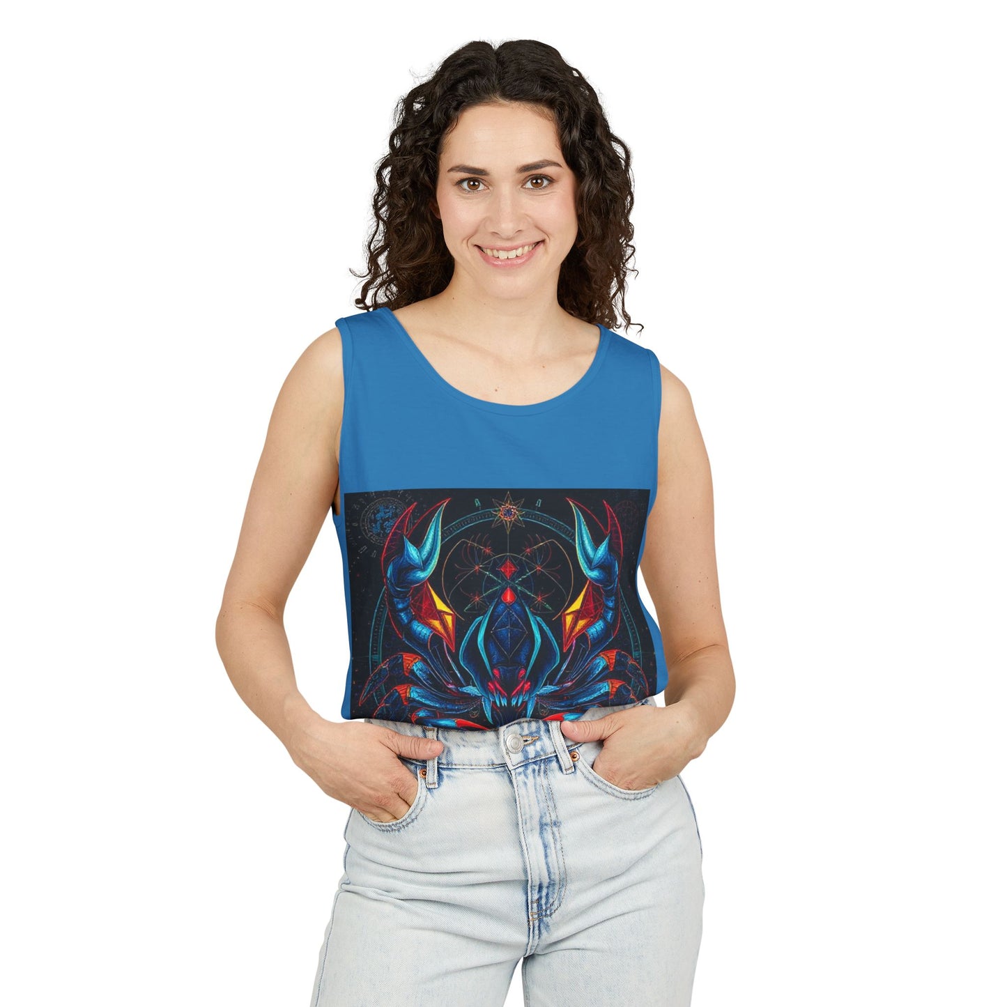 Unisex Garment-Dyed, Tank Top, Scorpio Design, Pop Art v1, 100% US cotton