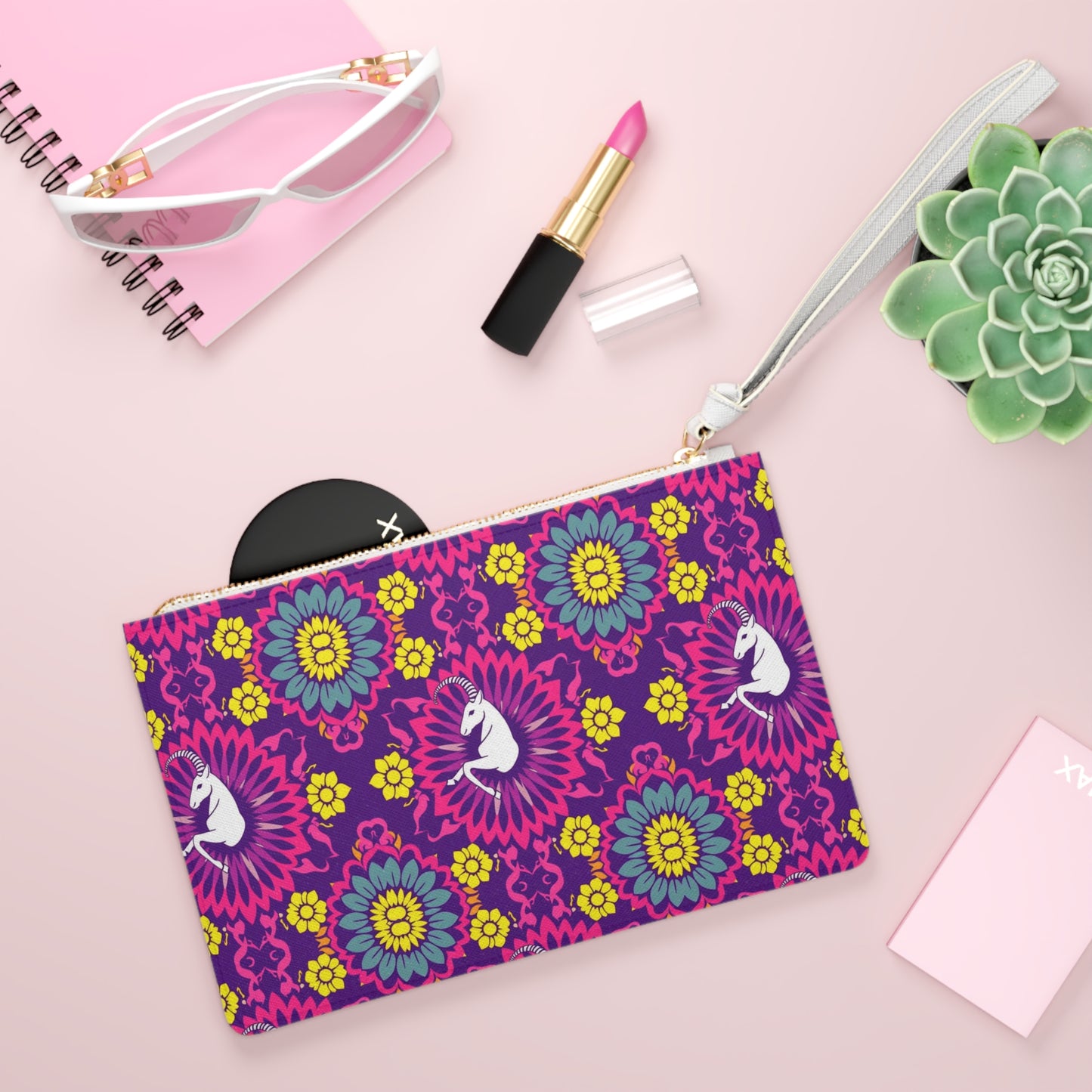 Clutch Bag, Capricorn, Zodiac v3, Flower Pattern