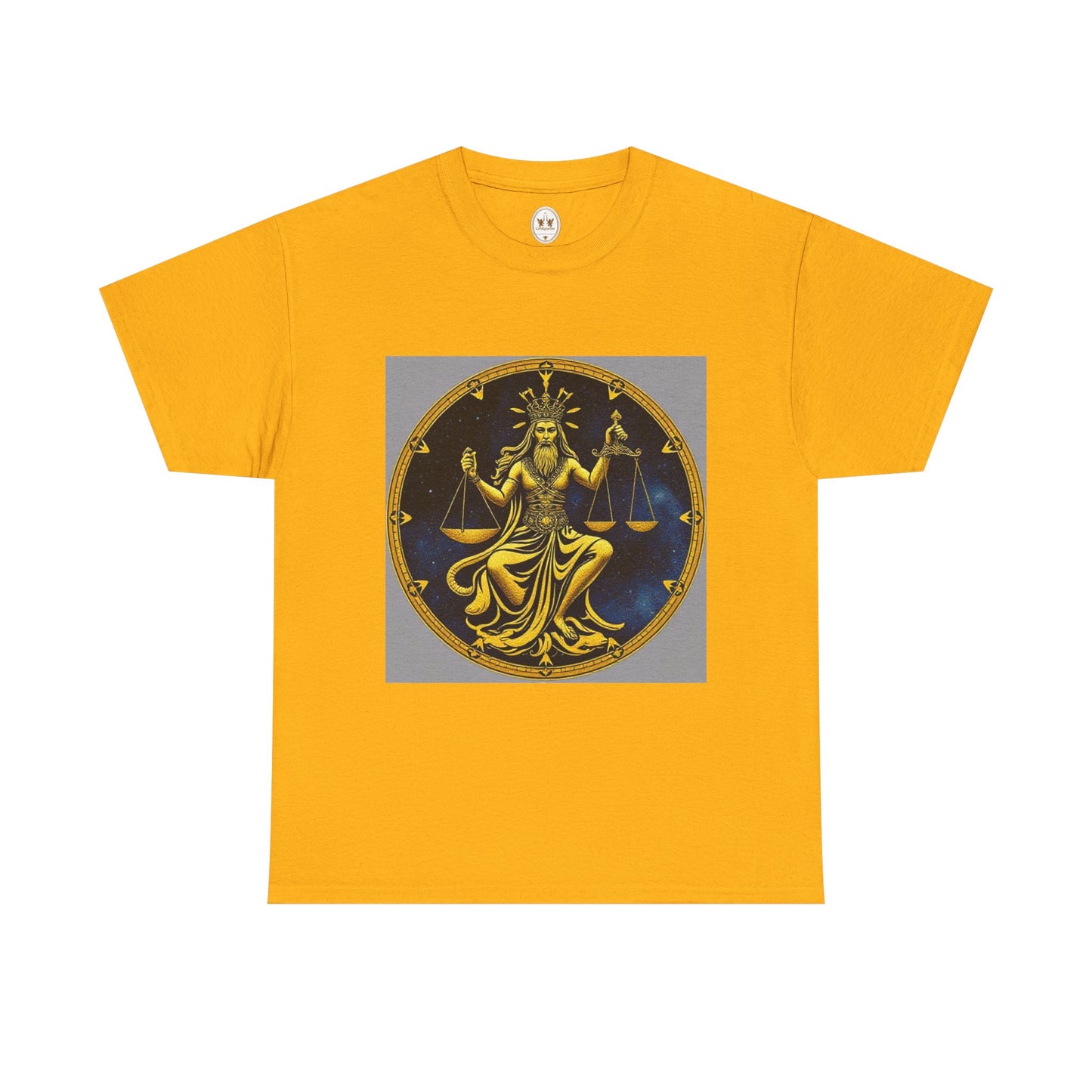 Unisex Heavy Cotton T-Shirt, Gold Libra God, Zodiac Design