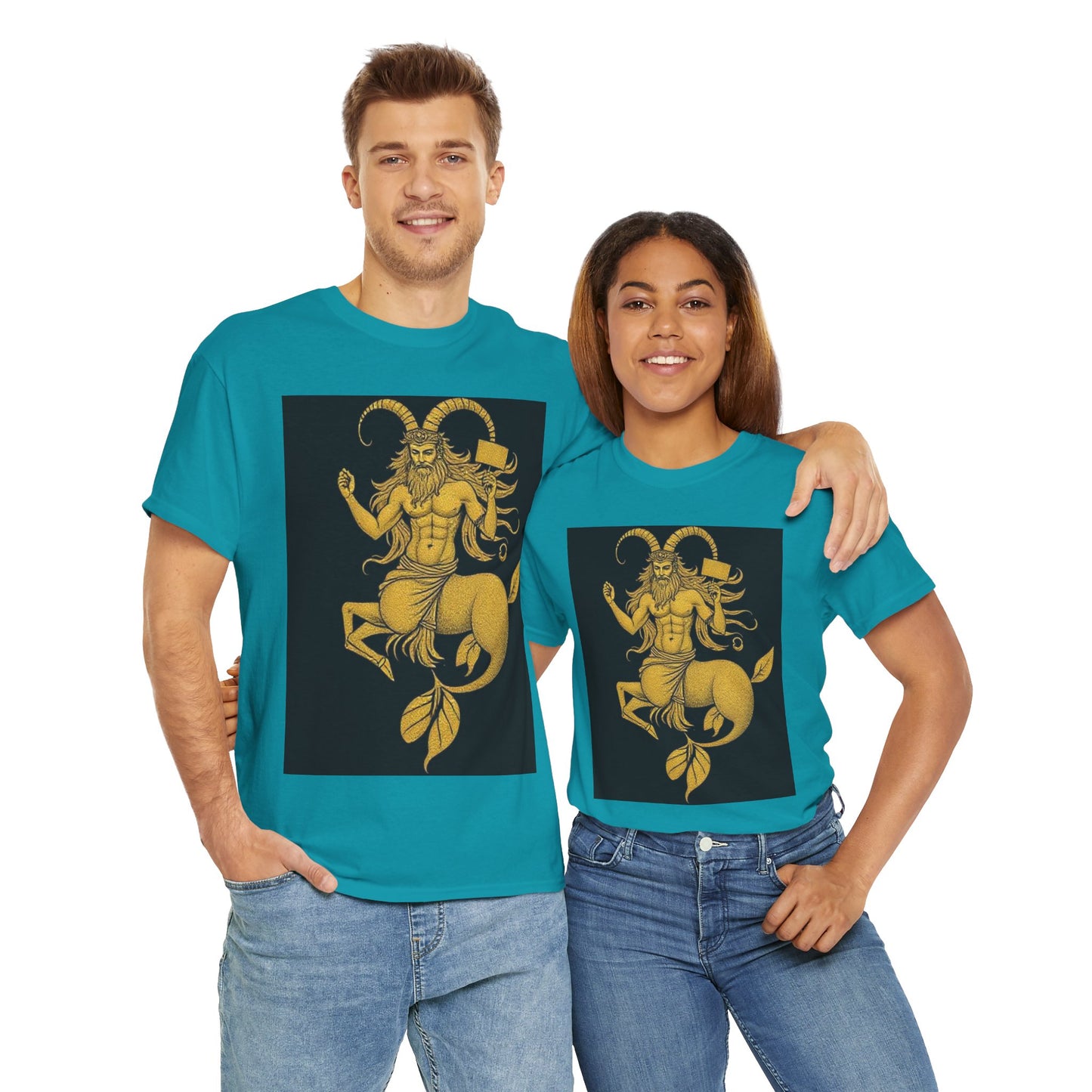 Unisex Heavy Cotton T-Shirt, Capricorn God, Zodiac Design