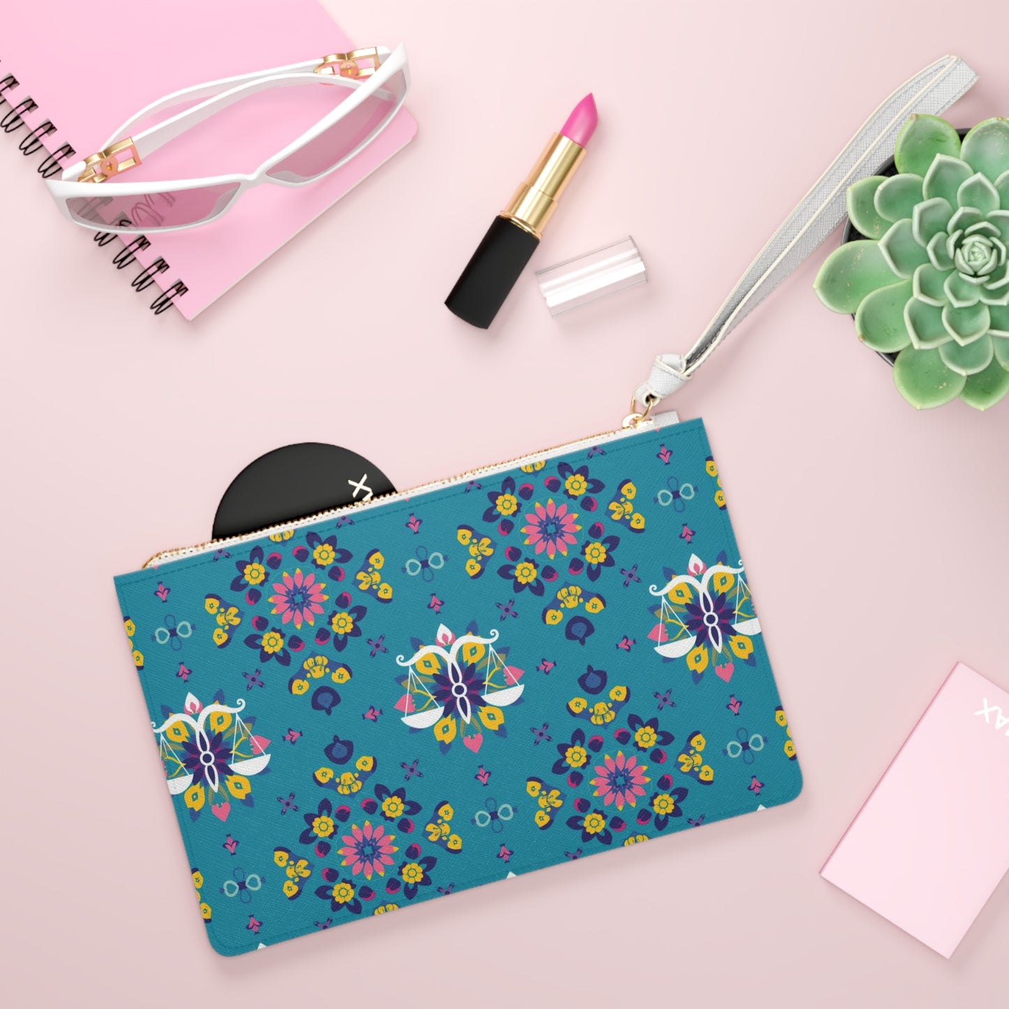 Clutch Bag, Libra, Zodiac v3, Flower Pattern
