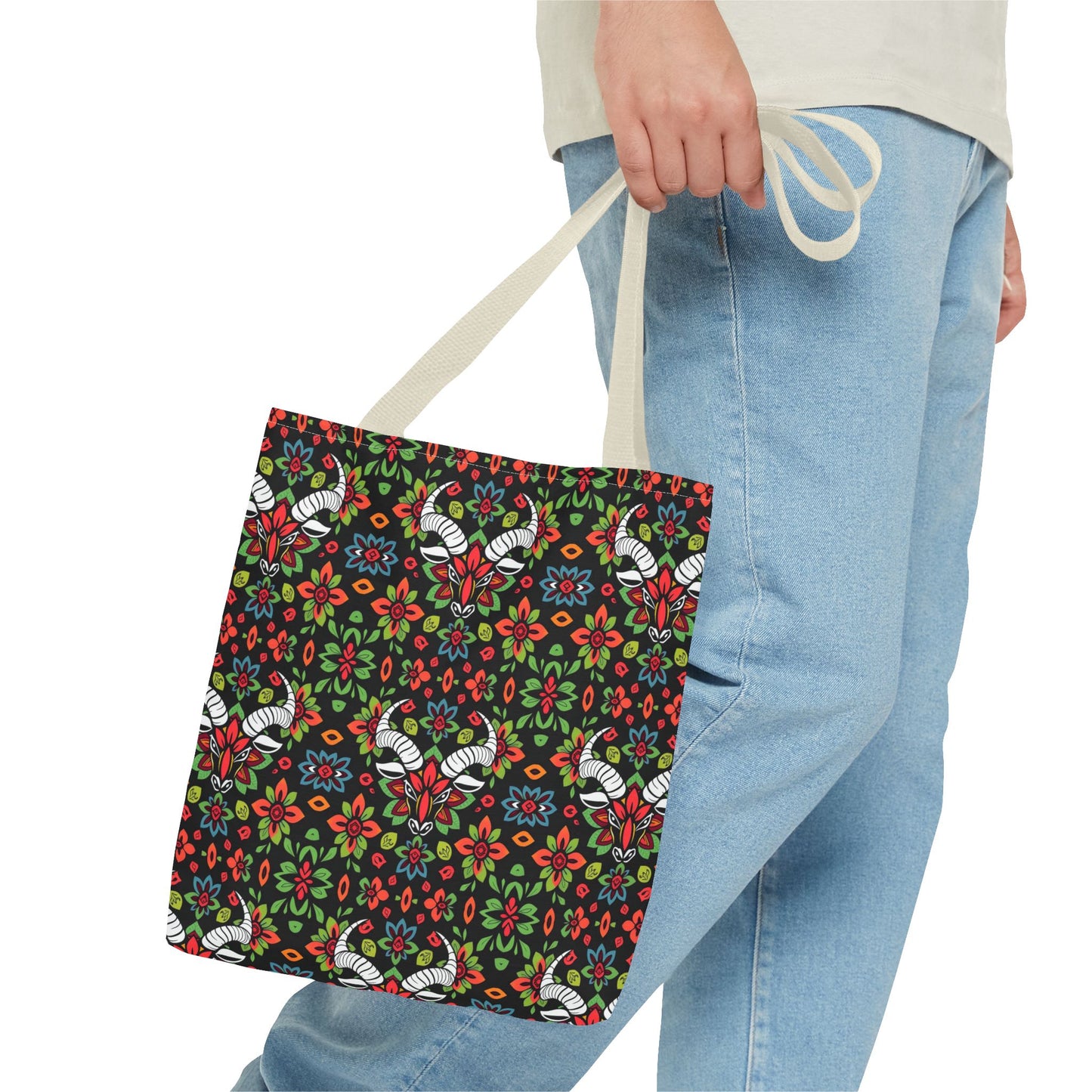 Tote Bag (AOP), Taurus, Zodiac v1, Flower Pattern