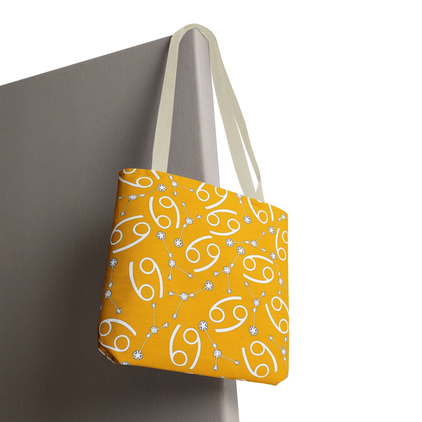 Tote Bag, Cancer Zodiac Sign, AOP, (Yellow, White)