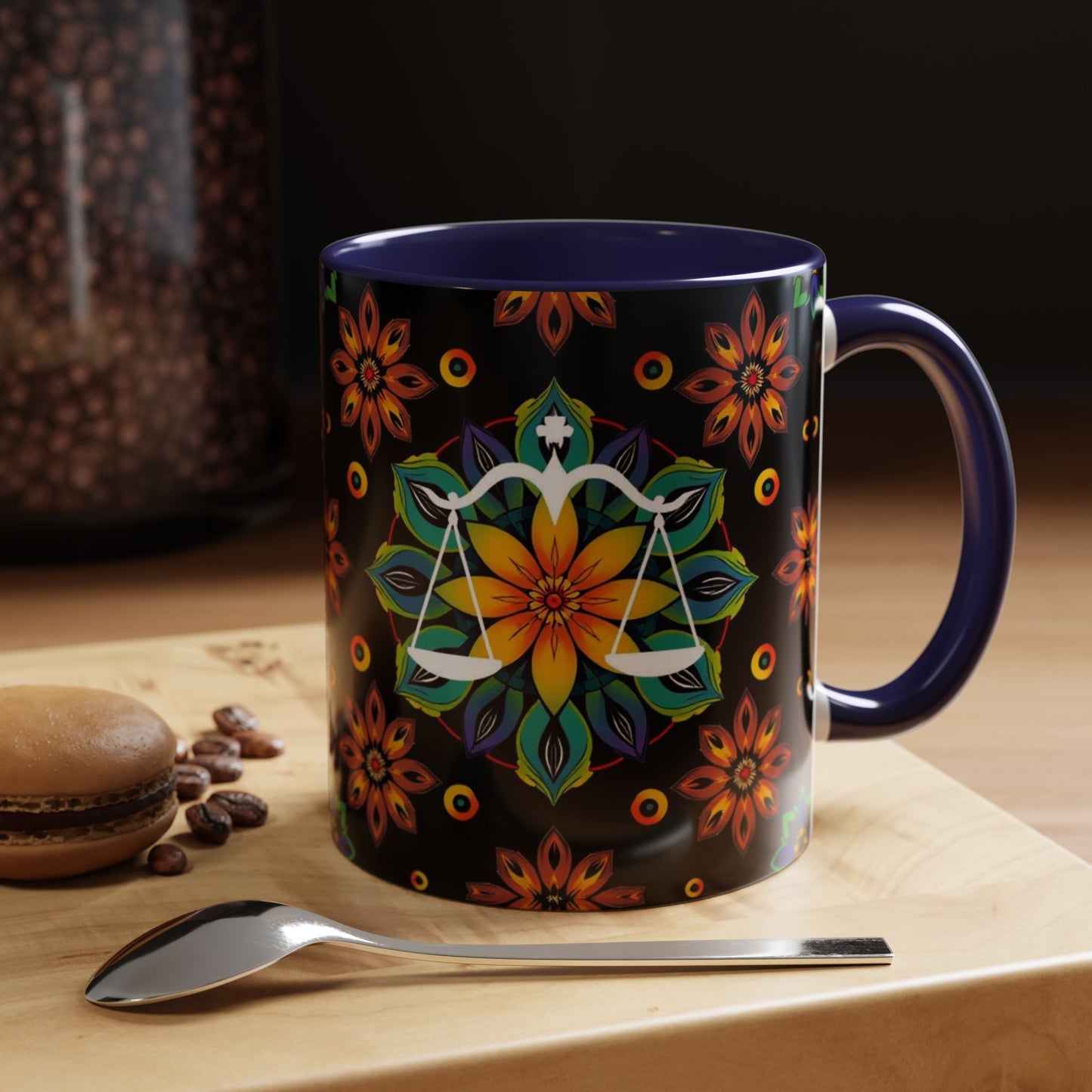 Accent Coffee Mug, Libra, Zodiac v4, Flower Pattern, (11, 15oz)