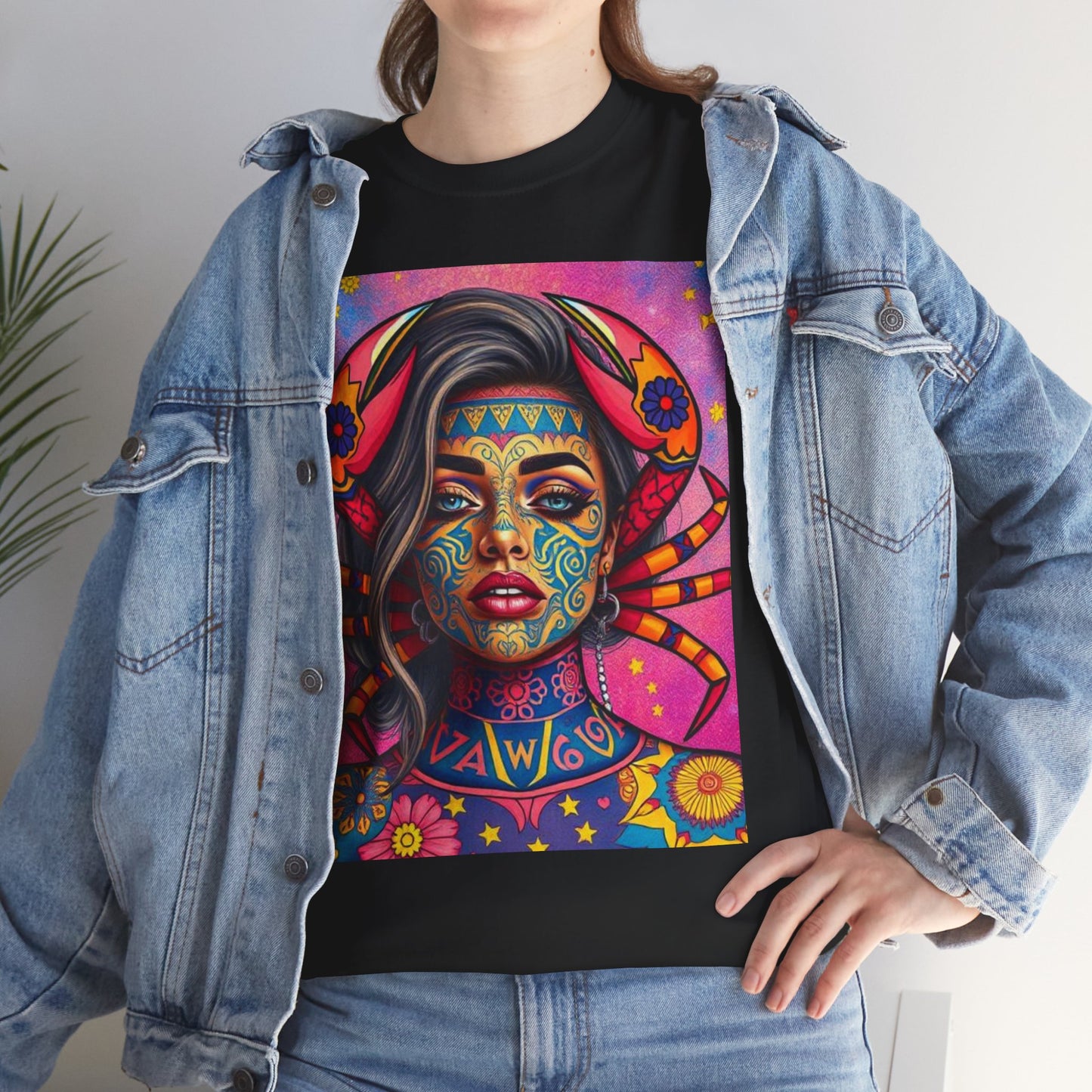 Unisex Heavy Cotton T-Shirt, Cancer, Zodiac v3, Sexy Art