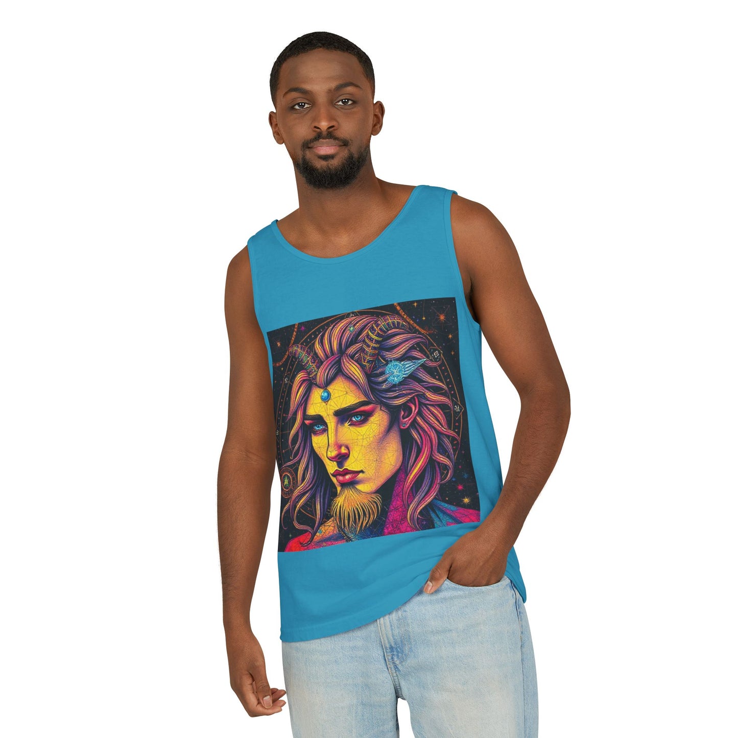 Unisex Garment-Dyed, Tank Top, Aquarius Design, Pop Art v1, 100% Ringspun US cotton