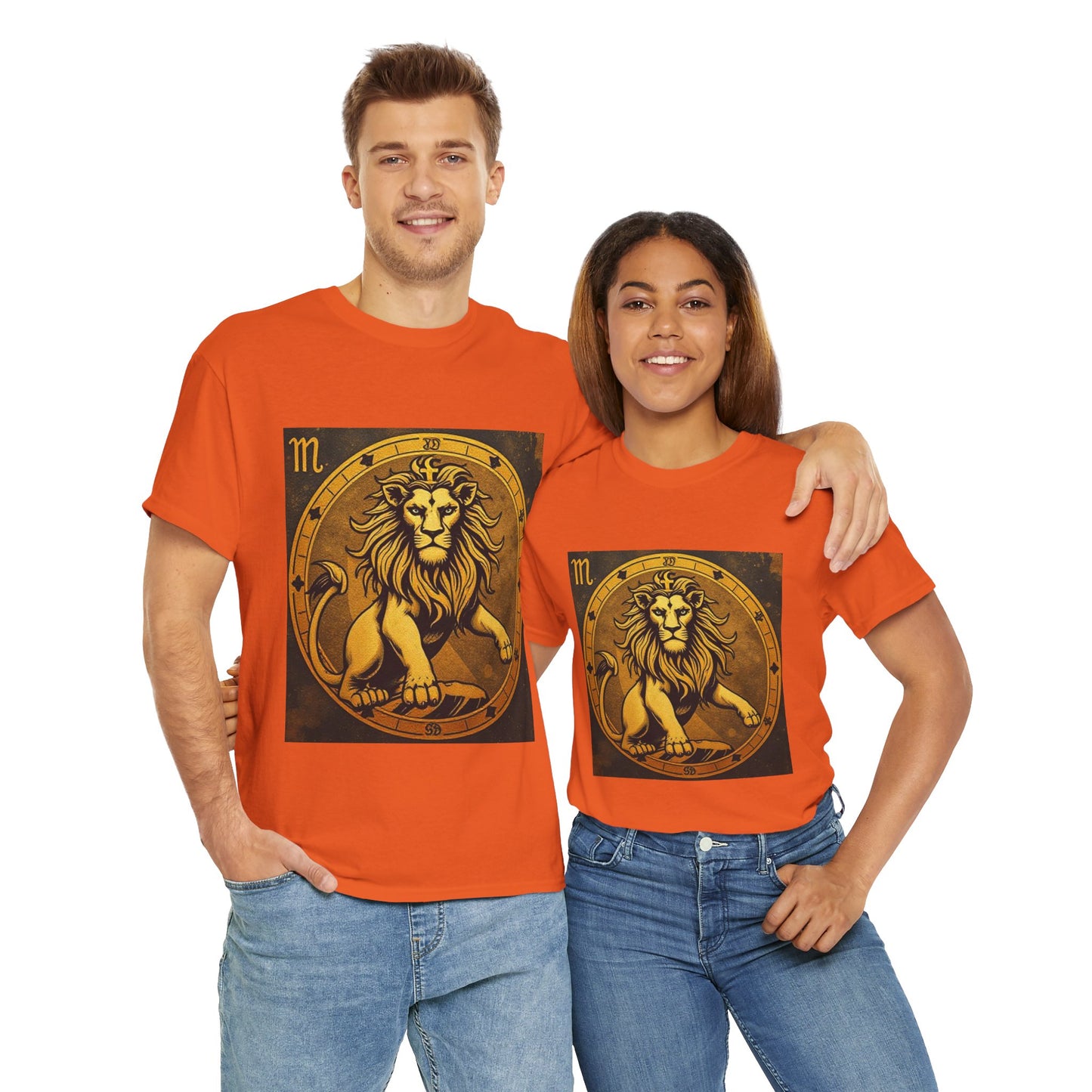 Unisex Heavy Cotton T-Shirt, Gold Lion v1, Leo Zodiac Design