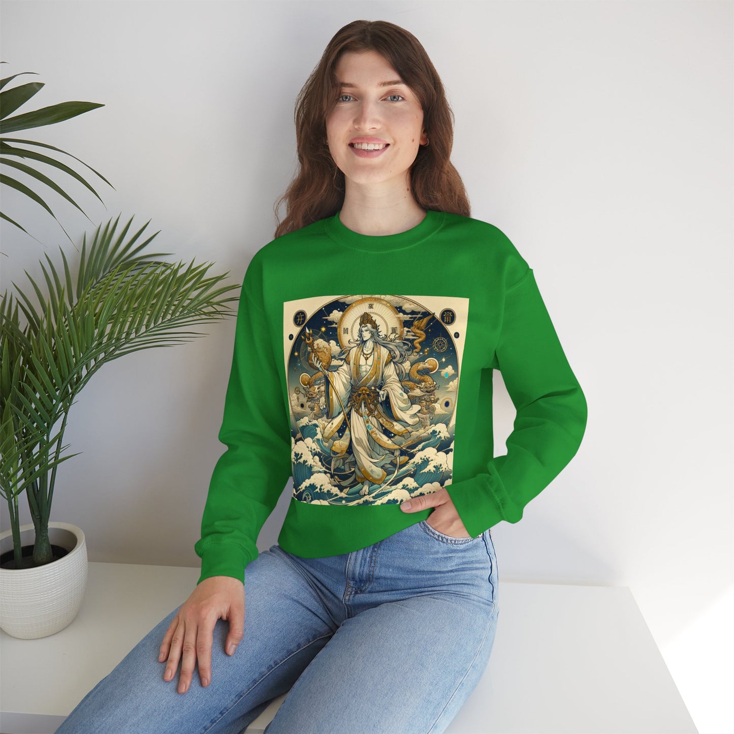 Unisex Heavy Blend™ Crewneck Sweatshirt, Anime Capricorn God, Zodiac Design