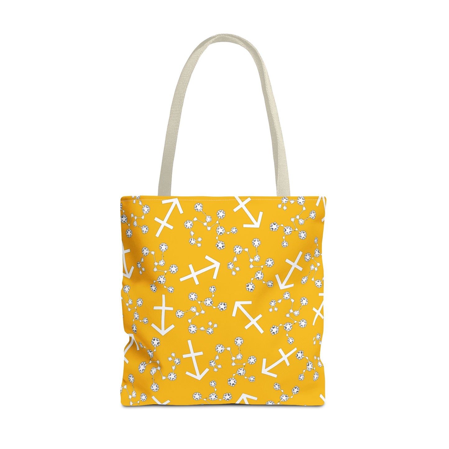 Tote Bag, Sagittarius Zodiac Sign, AOP, (Yellow, White Print)