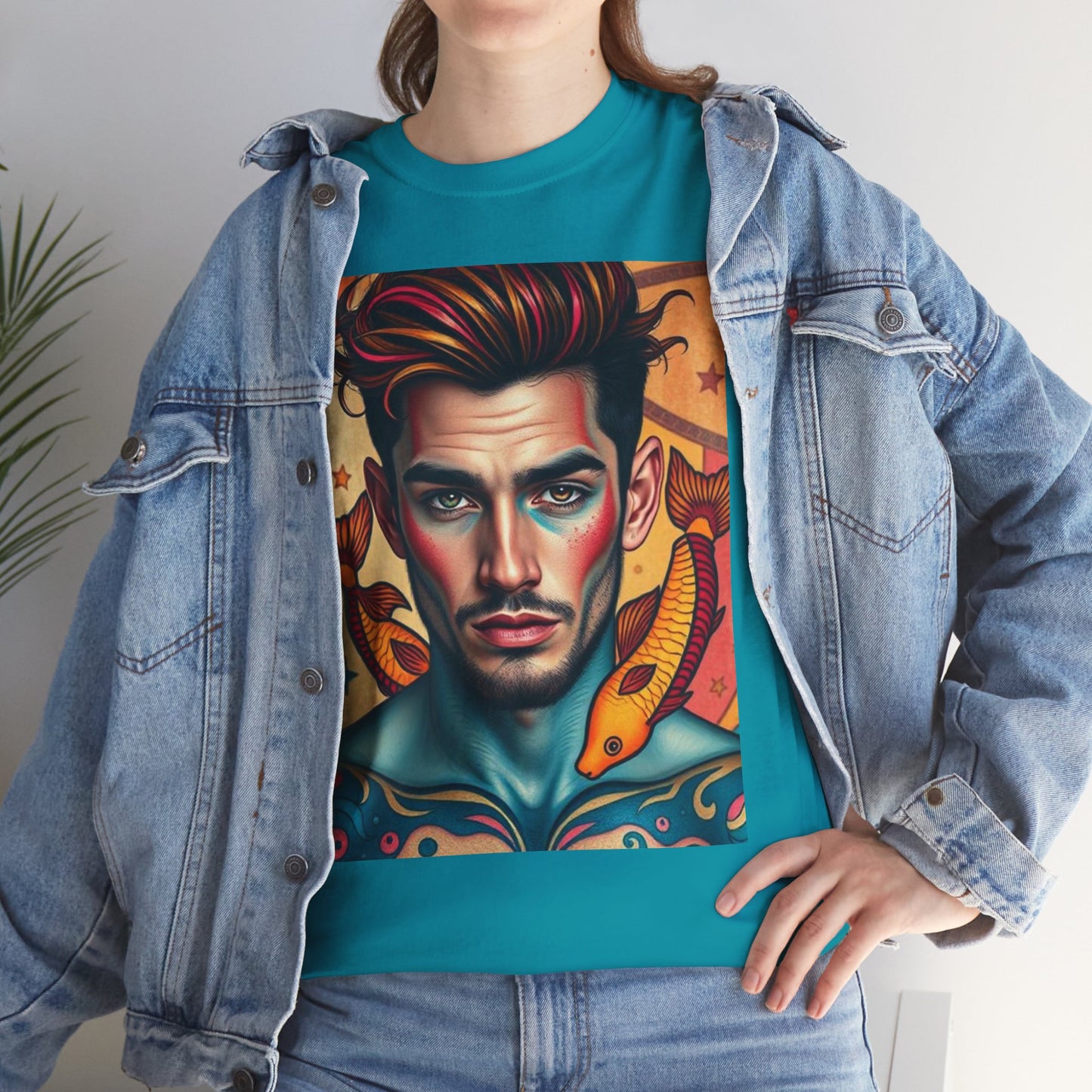 Unisex Heavy Cotton T-Shirt, Pisces, Zodiac v2, Sexy Art