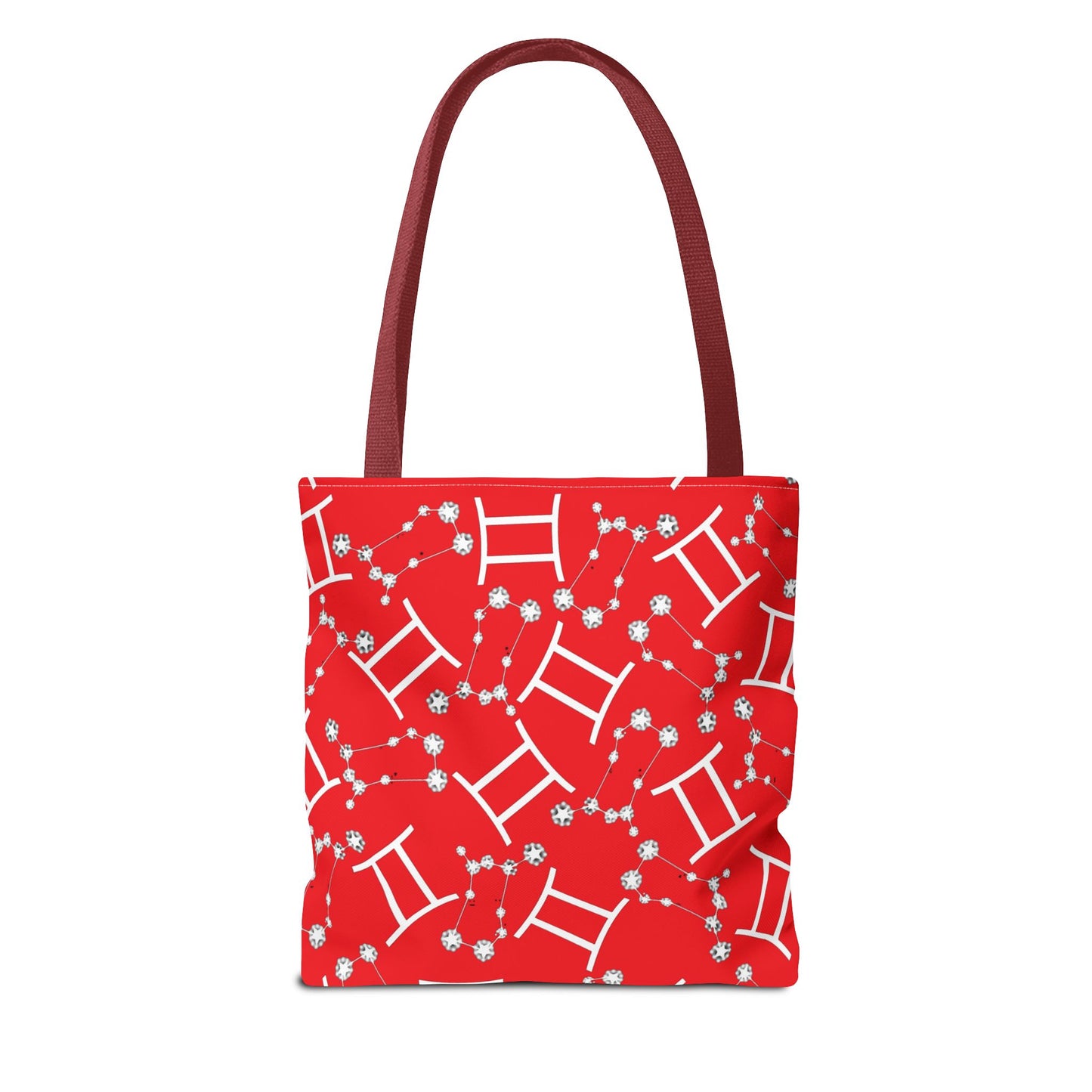 Tote Bag, Gemini Zodiac Sign, AOP, (Red, White Print)