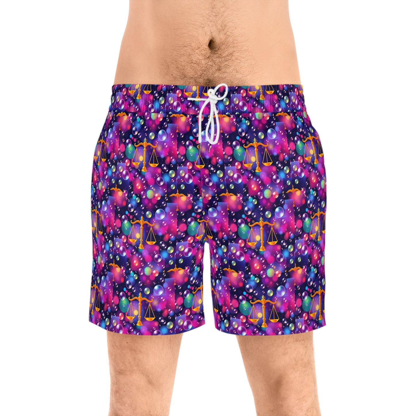 Men's Mid-Length Swim Shorts, (AOP), Libra, Zodiac, Bubble Pattern