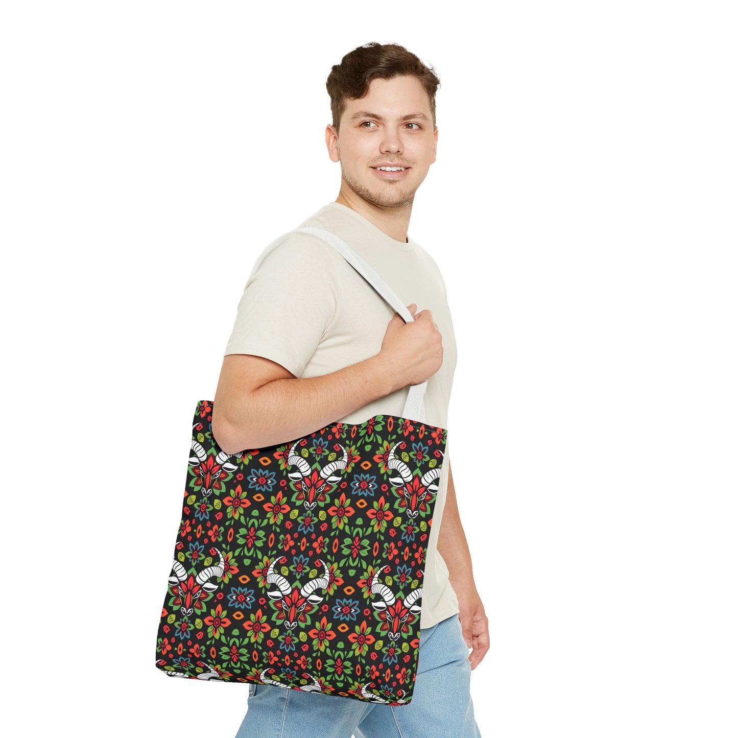 Tote Bag (AOP), Taurus, Zodiac v1, Flower Pattern