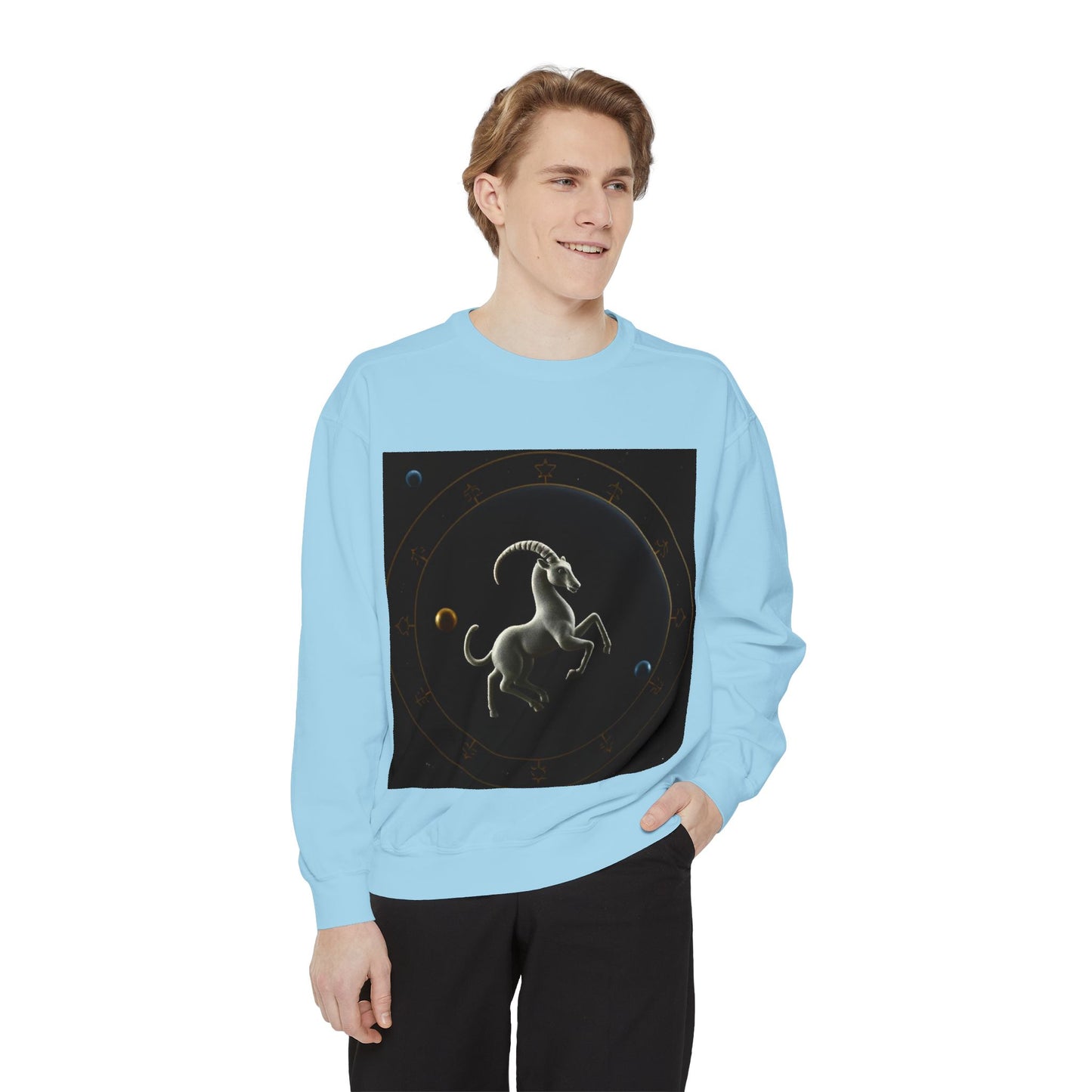 Garment-Dyed Sweatshirt, Unisex, Space Animal Design v1, Capricorn