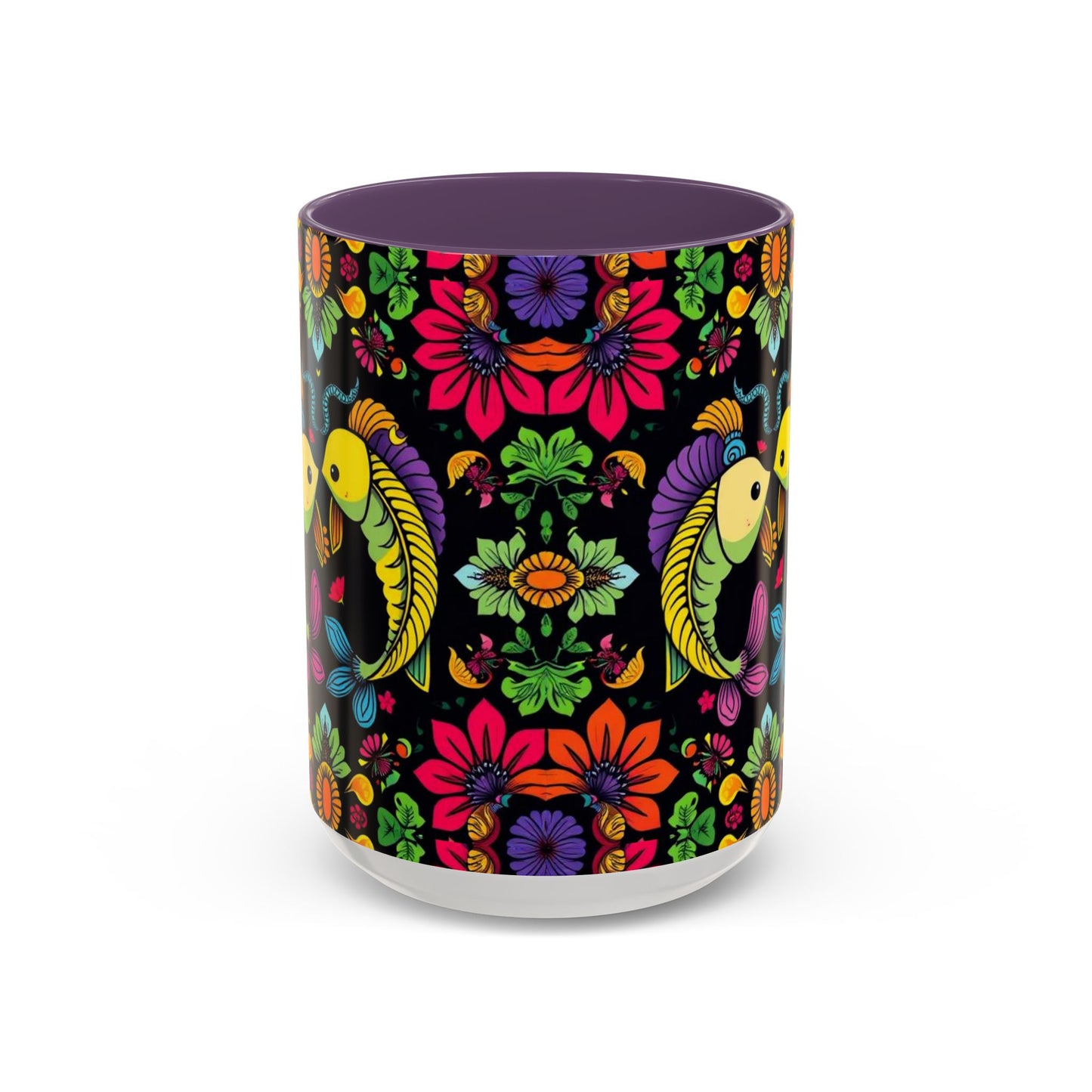 Accent Coffee Mug, Pisces, Zodiac v3, Flower Pattern, (11, 15oz)