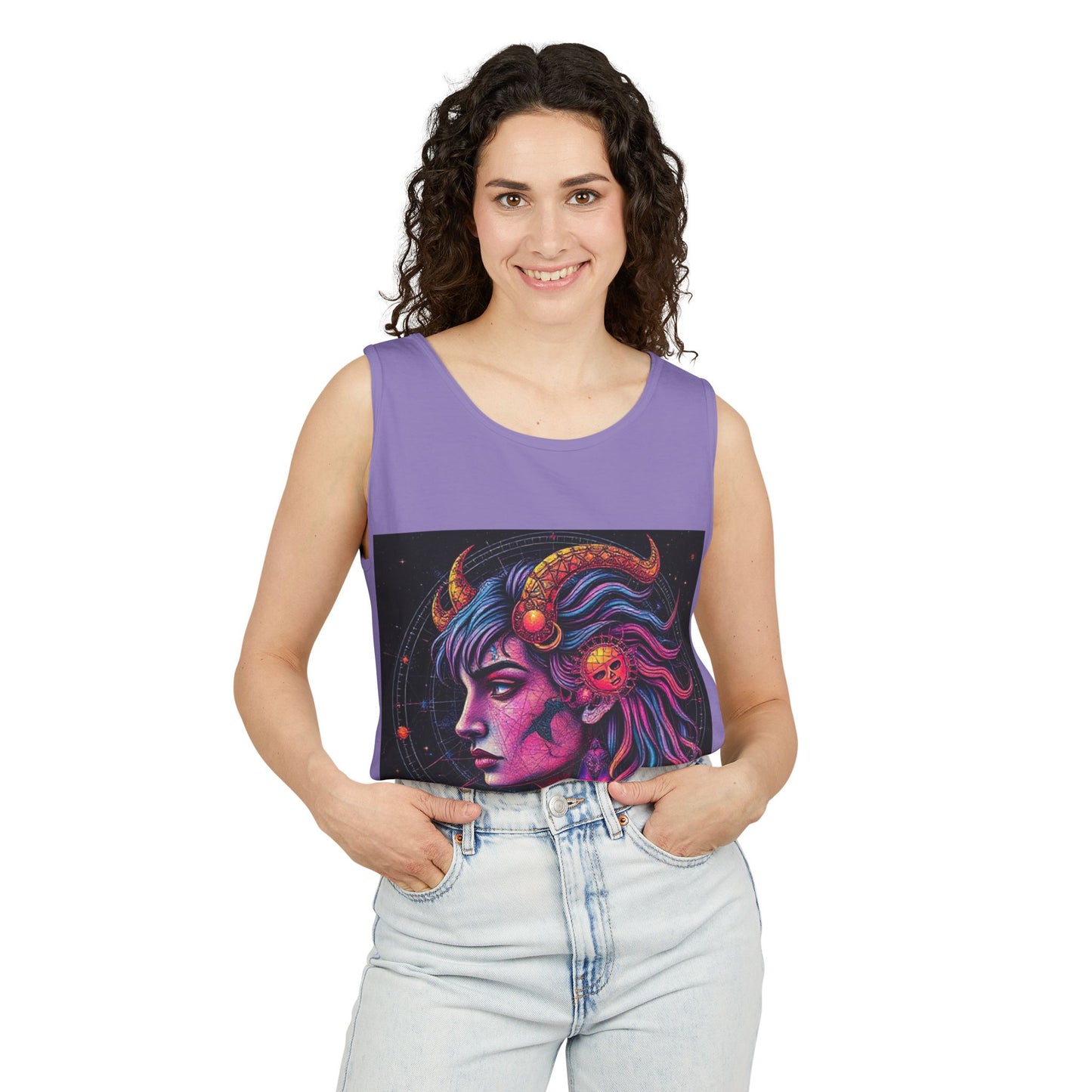 Unisex Garment-Dyed, Tank Top, Virgo Design, Pop Art v1, 100% US cotton