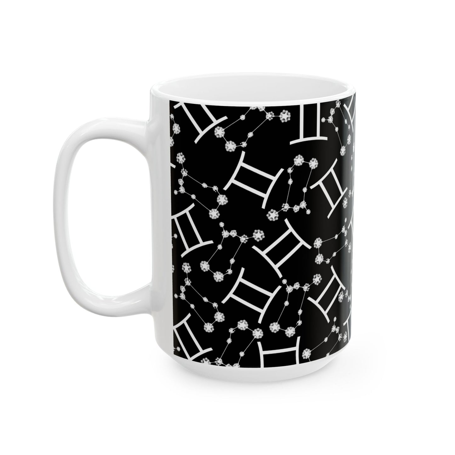 Ceramic Mug, (11oz, 15oz), Ceramic Coffee Mug, Black AOP, Gemini Zodiac Design