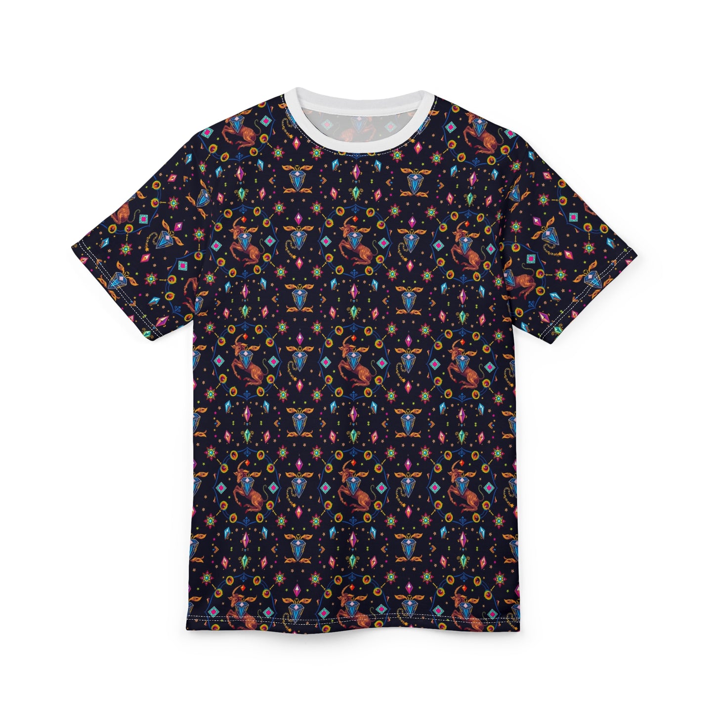 Unisex Cut & Sew T-Shirt, (AOP), Capricorn, Zodiac v2, Jewels Pattern
