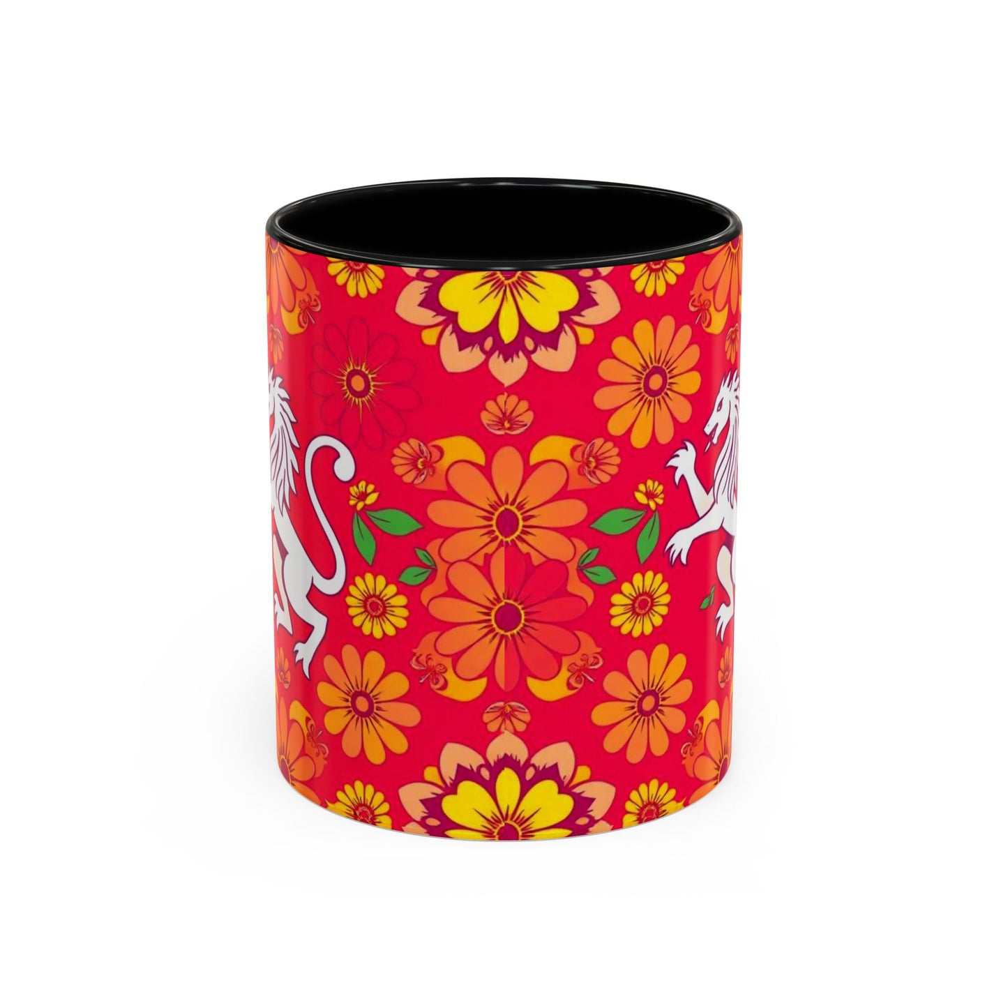 Accent Coffee Mug, Leo, Zodiac v4, Flower Pattern, (11, 15oz)