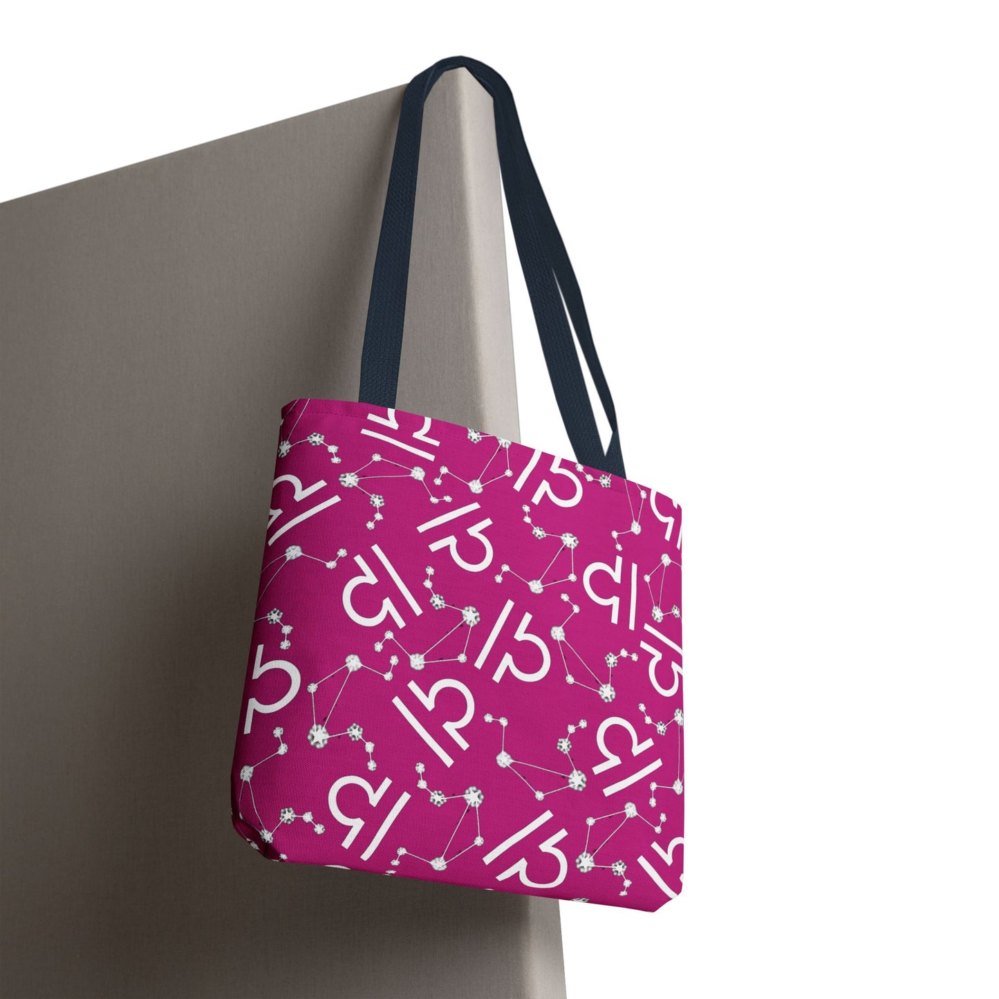 Tote Bag, Libra Zodiac Sign, AOP, (Pink, White)