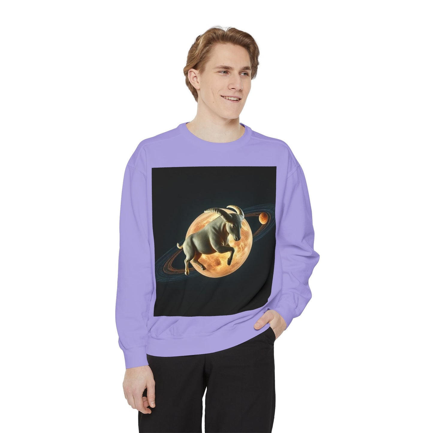 Garment-Dyed Sweatshirt, Unisex, Space Animal Design v1, Taurus