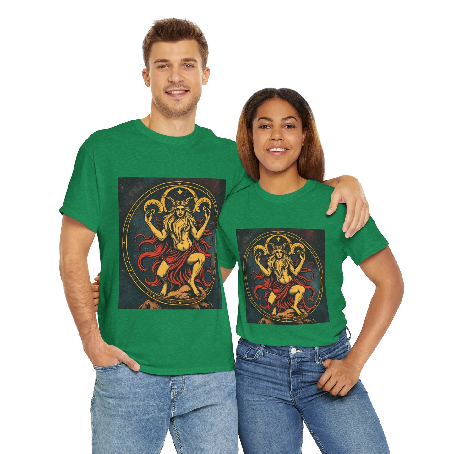 Unisex Heavy Cotton T-Shirt, Aries God 2v, Zodiac Design