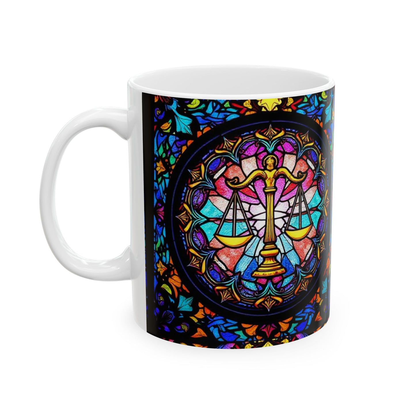 Ceramic Mug, (11oz, 15oz), Ceramic Coffee Mug, AOP, Glass Design, Libra Zodiac