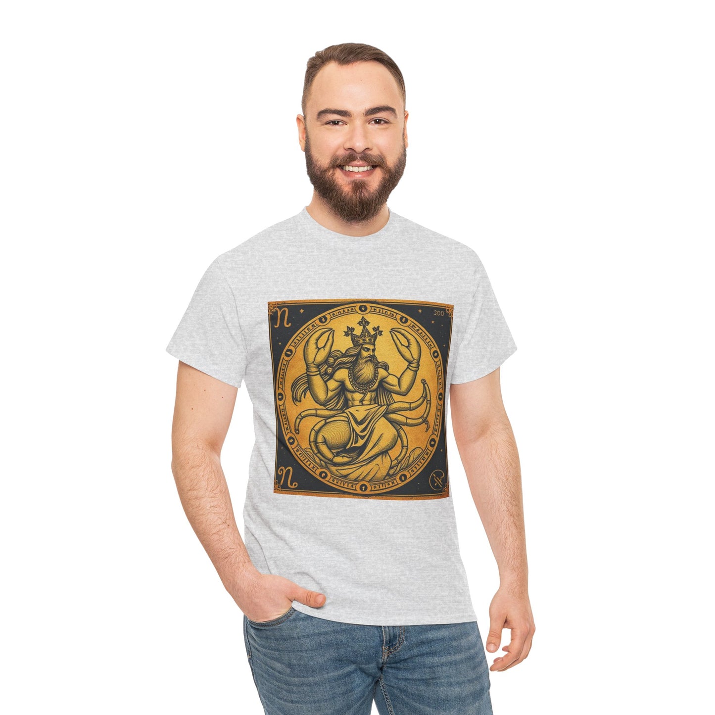 Unisex Heavy Cotton T-Shirt, Crab King, Cancer Zodiac Design