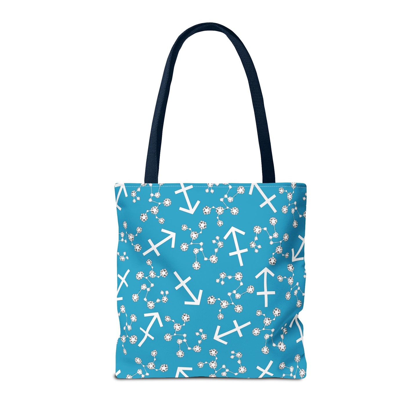 Tote Bag, Sagittarius Zodiac Sign, AOP, (Turquoise, White Print)