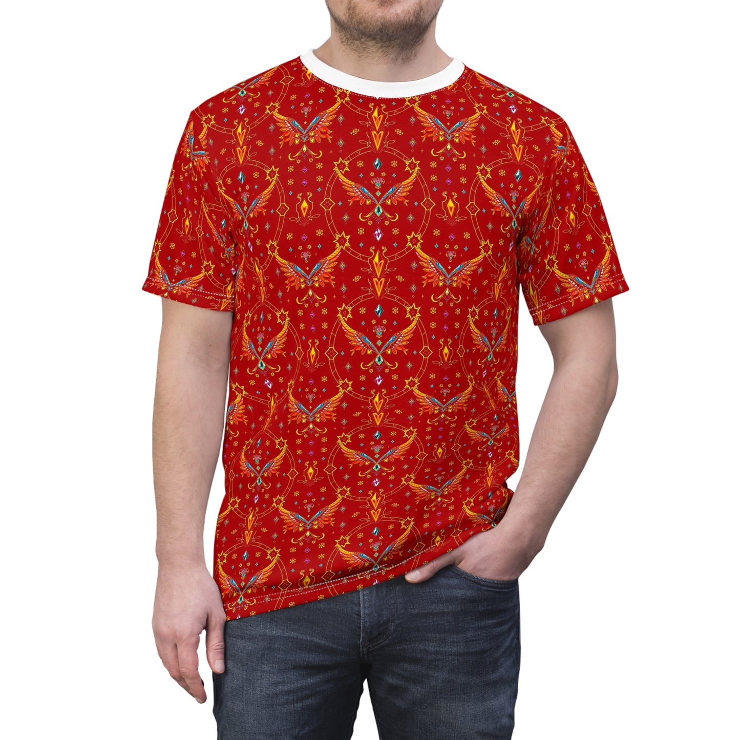 Unisex Cut & Sew T-Shirt, (AOP), Sagittarius, Zodiac v3, Jewels Pattern