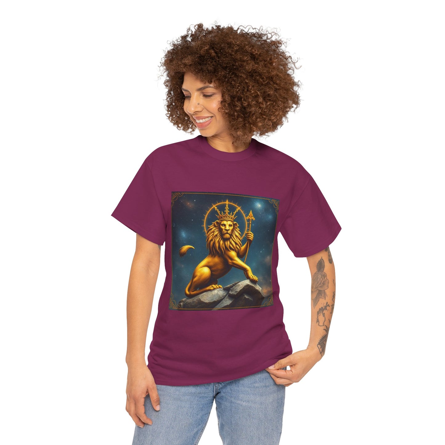 Unisex Heavy Cotton T-Shirt, King of Lions, Leo Zodiac Design