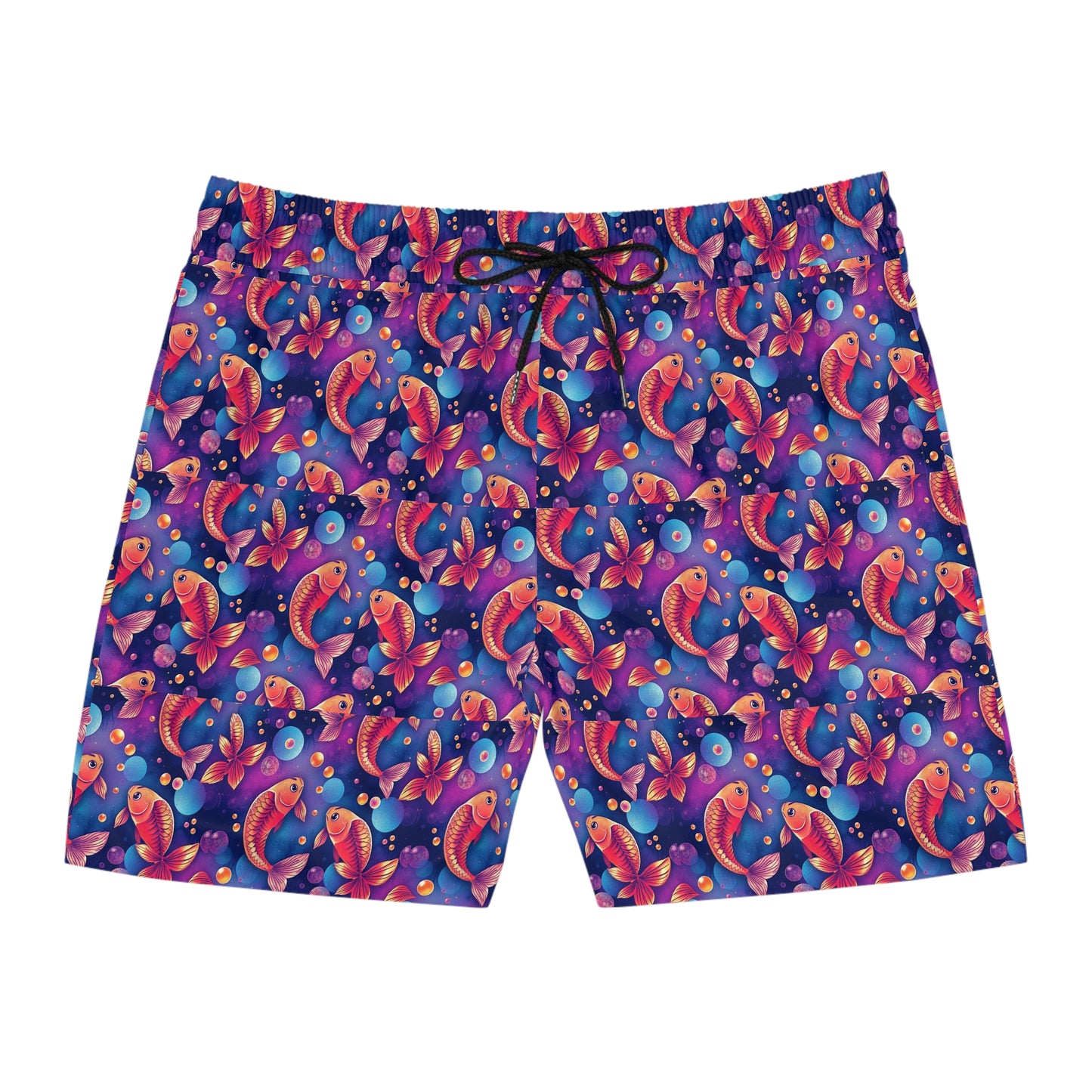 Men's Mid-Length Swim Shorts, (AOP), Pisces, Zodiac v2, Bubble Pattern