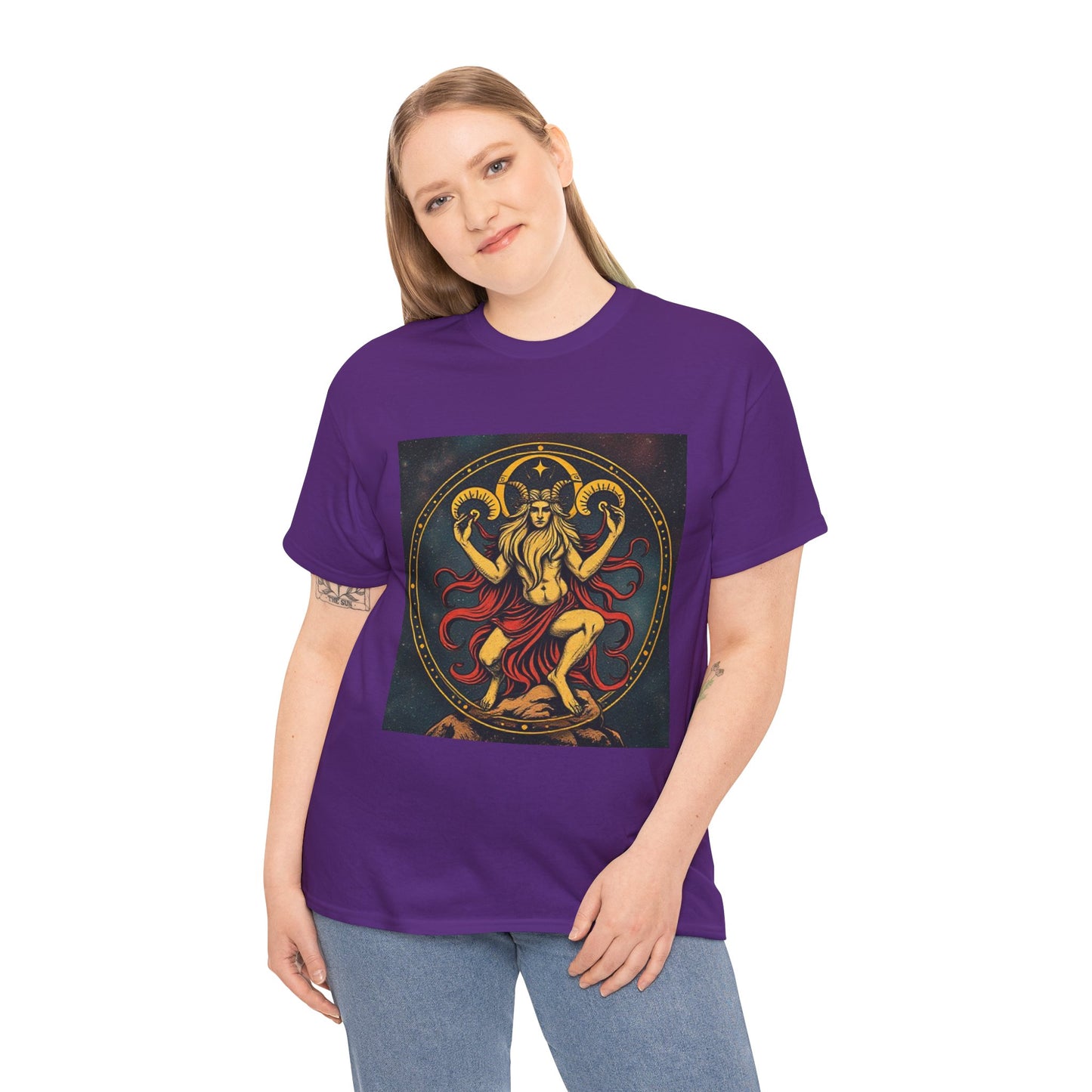 Unisex Heavy Cotton T-Shirt, Aries God 3v, Zodiac Design