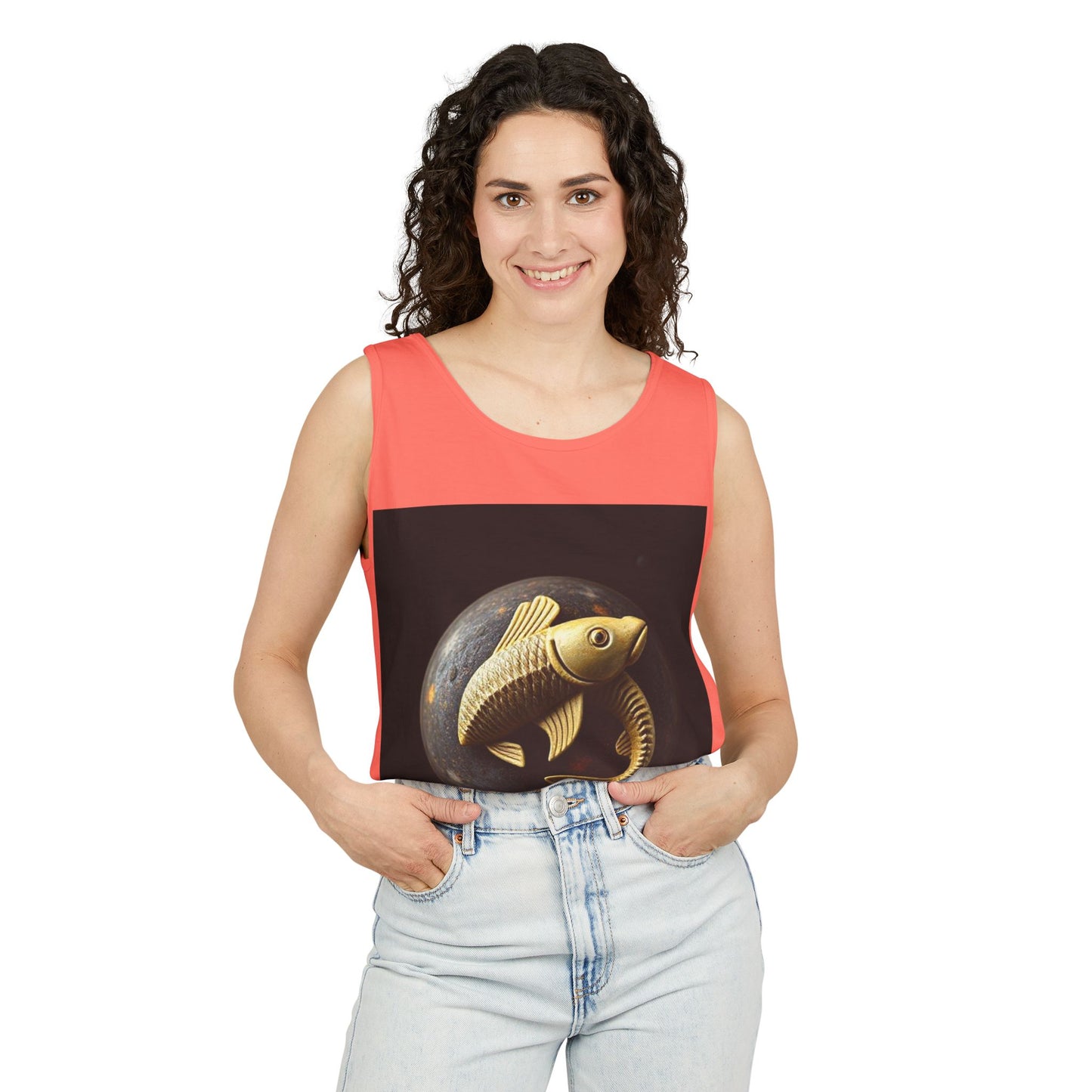 Unisex Garment-Dyed, Tank Top, Pisces Design, Space Animal v1, 100% US cotton