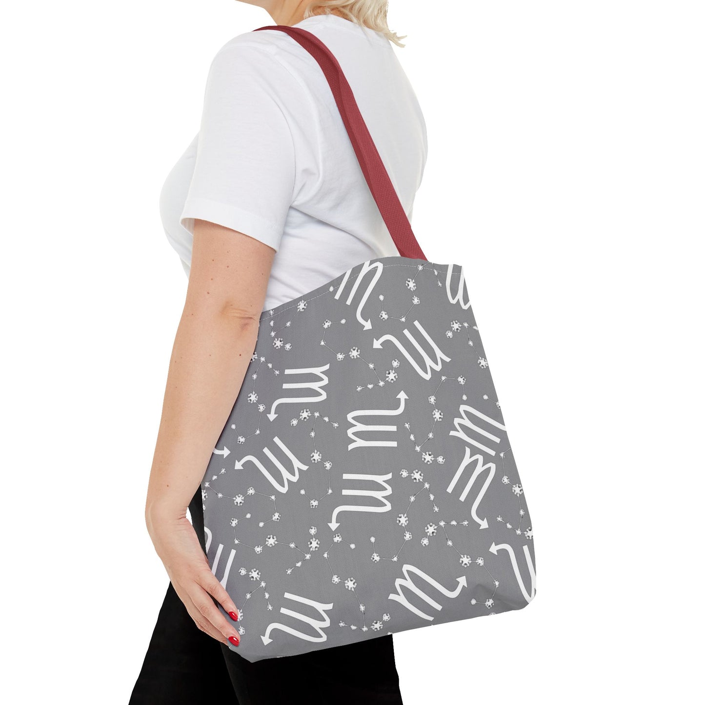 Tote Bag, Scorpio Zodiac Sign, AOP, (Grey, White)