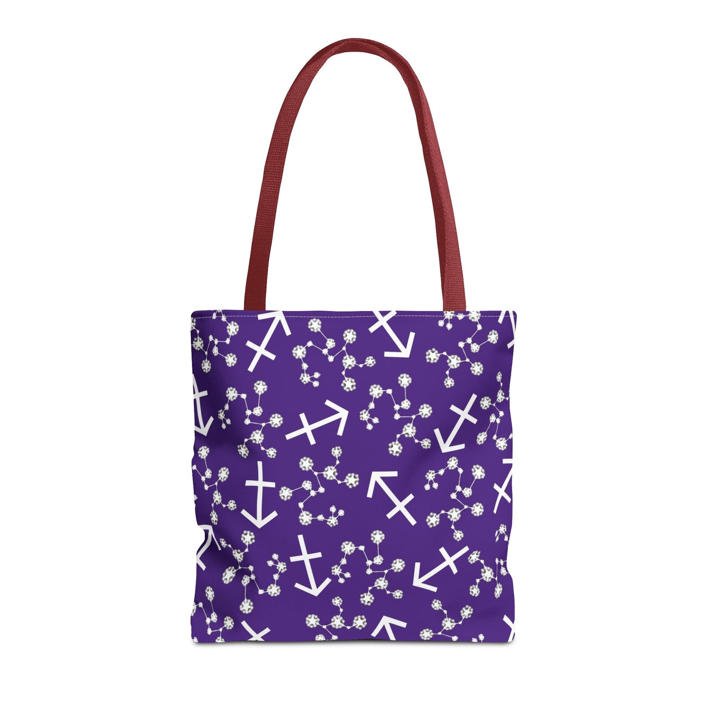 Tote Bag, Sagittarius Zodiac Sign, AOP, (Purple, White Print)