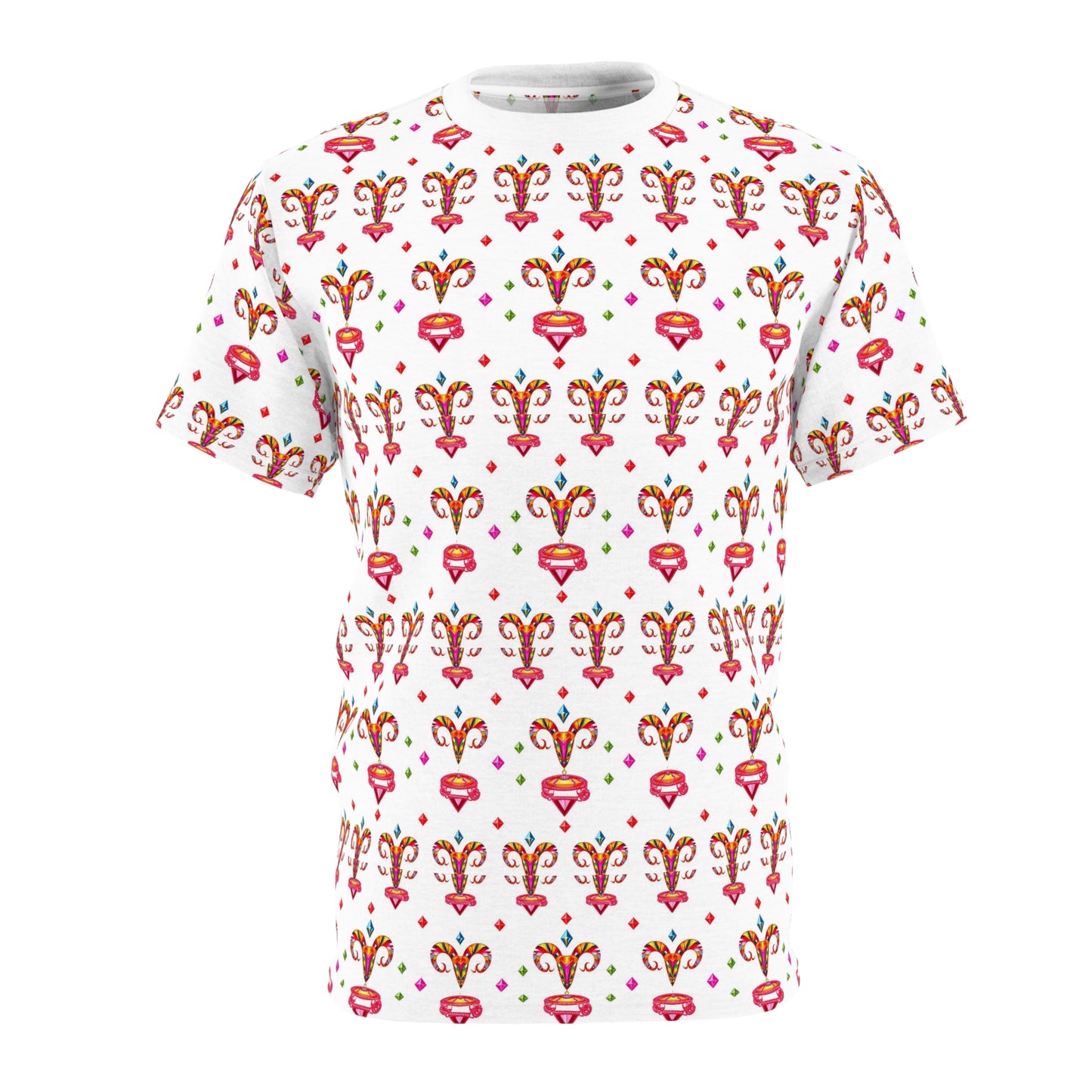 Unisex Cut & Sew T-Shirt, (AOP), Aries, Zodiac v1, Jewels Pattern