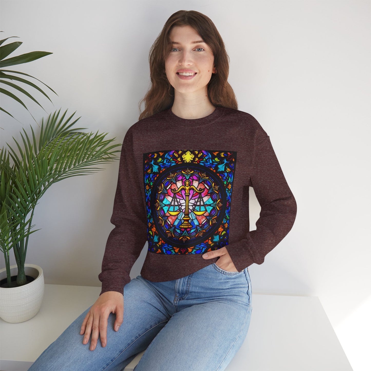 Unisex Heavy Blend™ Crewneck Sweatshirt, Glass 1, Libra Zodiac Design